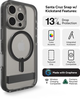 Foto 3 | Funda Zagg Santa Cruz Snap Con Soporte Para Iphone 16 Pro, Color Negro - Venta Internacional.