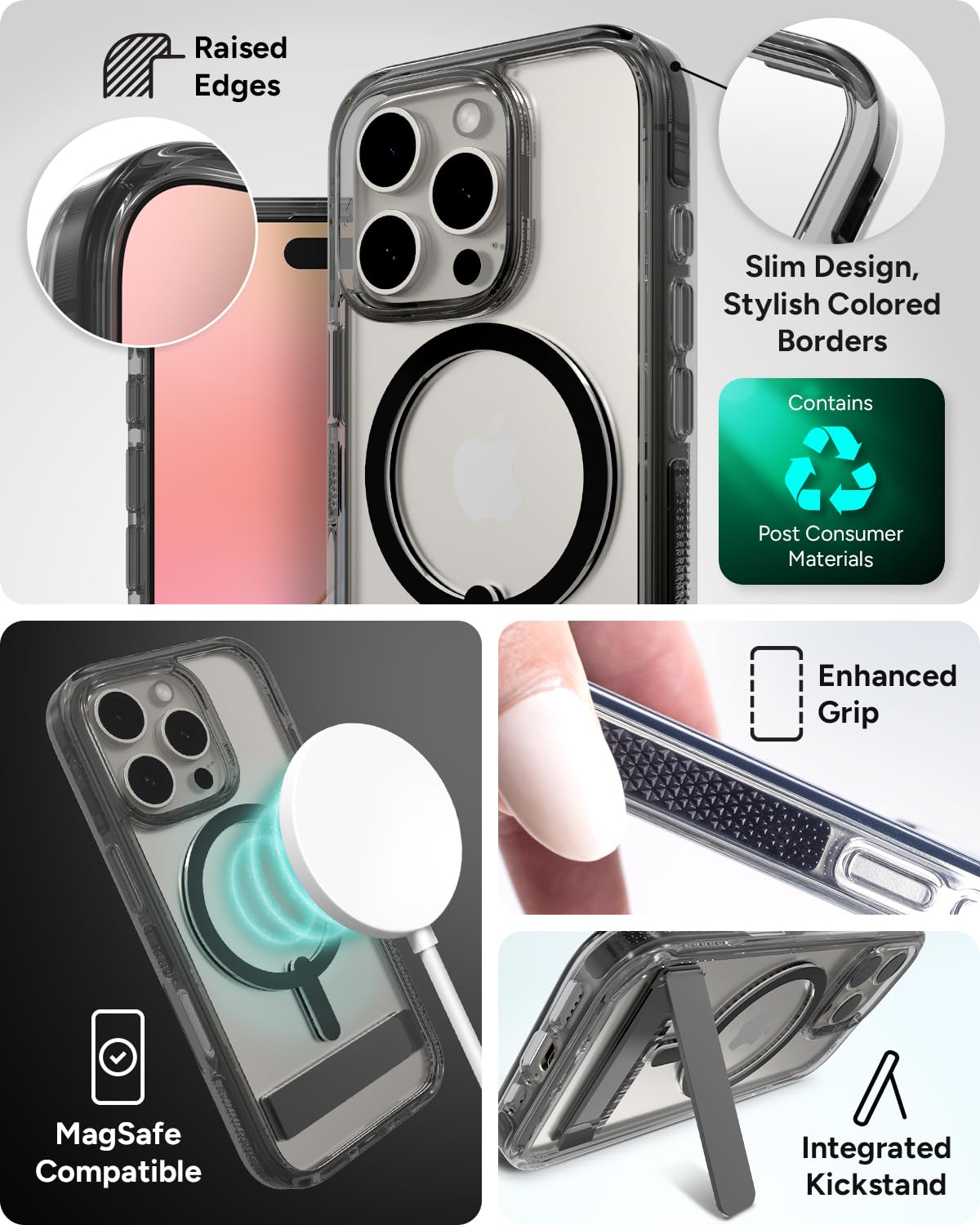 Foto 5 | Funda Zagg Santa Cruz Snap Con Soporte Para Iphone 16 Pro, Color Negro - Venta Internacional.