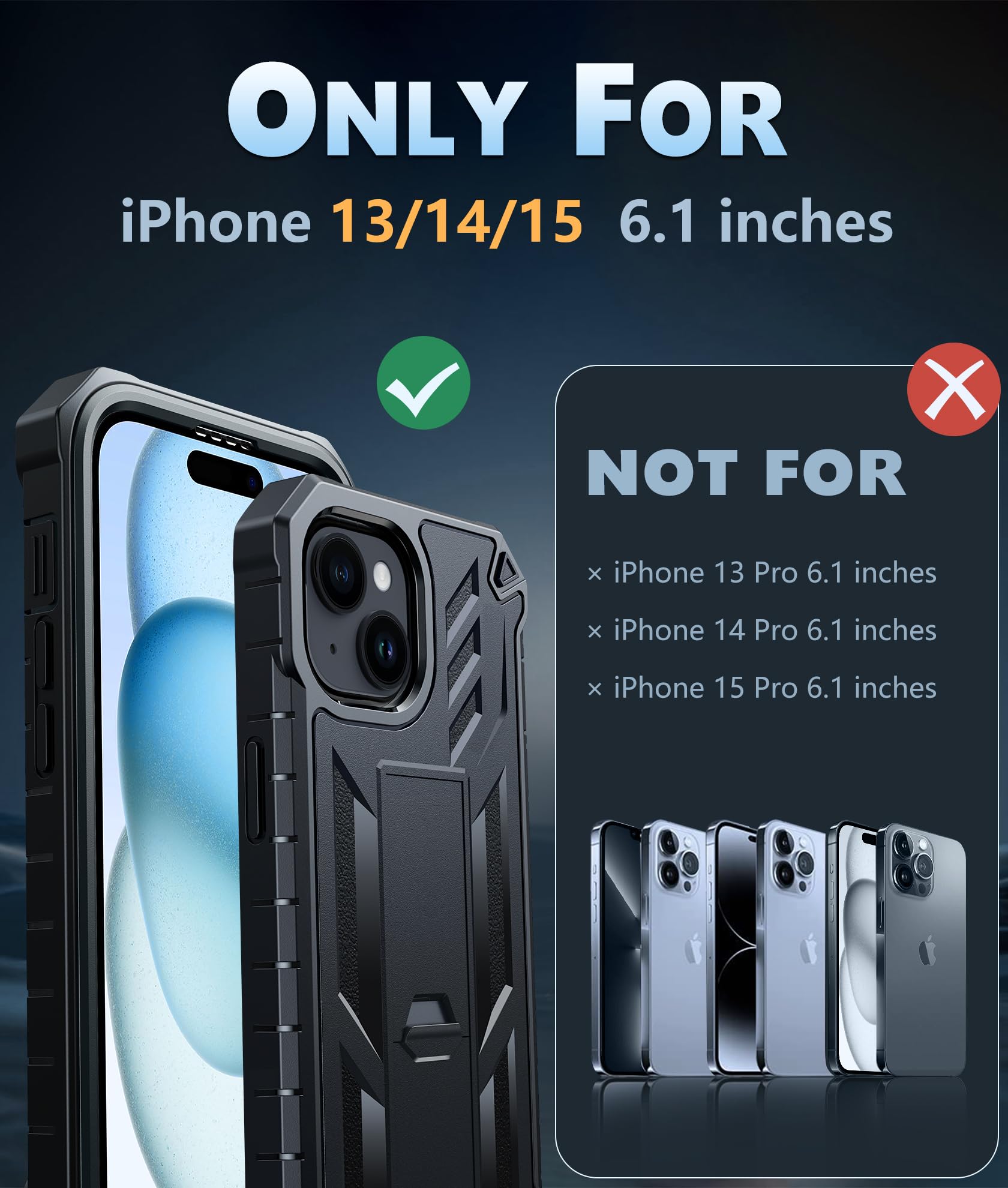 Foto 3 pulgar | Funda De Teléfono Fntcase Para Iphone 15, Grado Militar, Negra De 6.1 Pulgadas - Venta Internacional.
