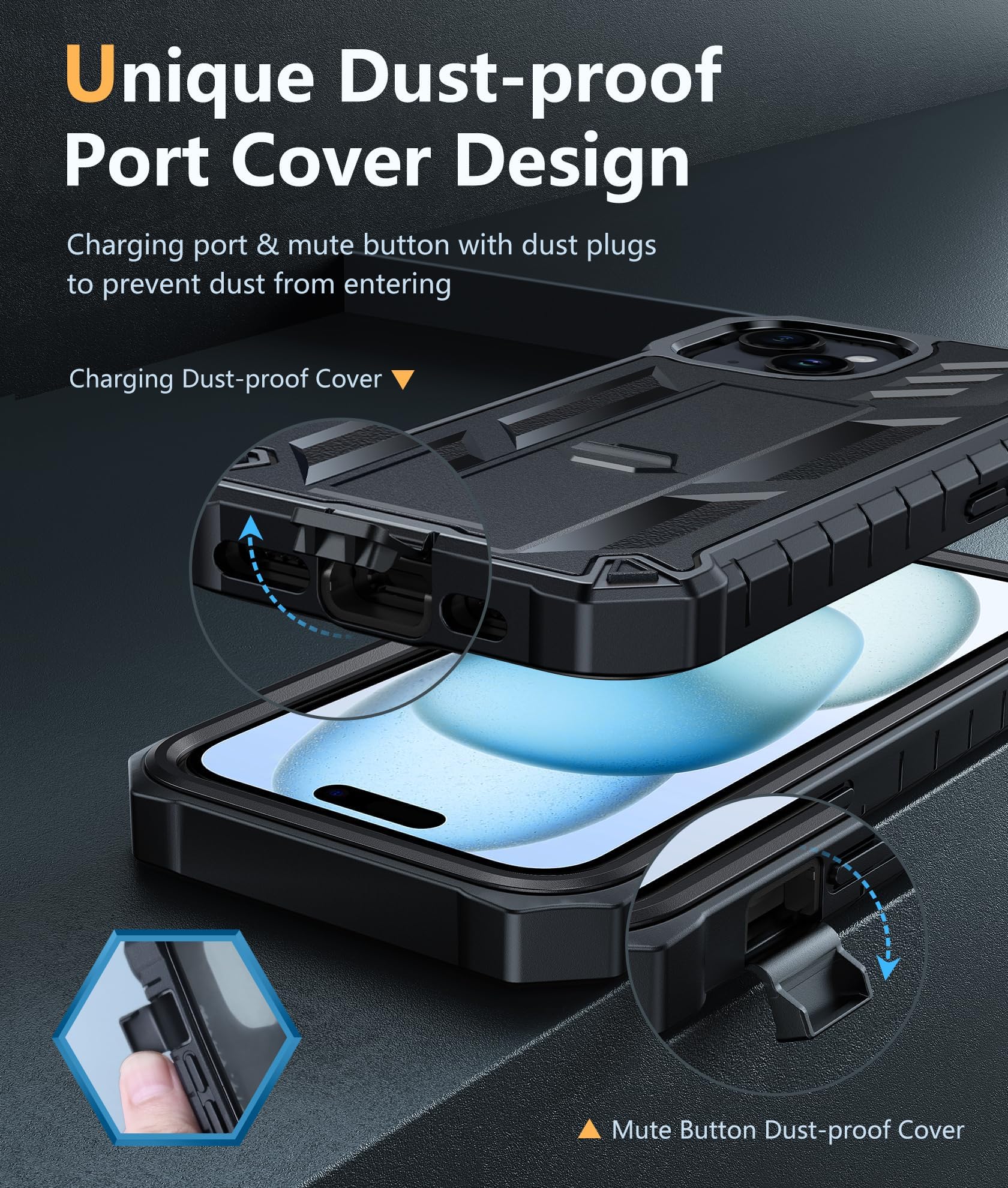 Foto 7 pulgar | Funda De Teléfono Fntcase Para Iphone 15, Grado Militar, Negra De 6.1 Pulgadas - Venta Internacional.