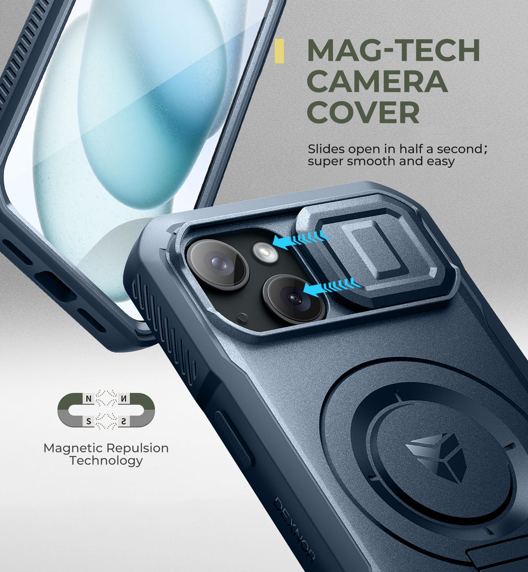 Foto 5 pulgar | Funda Dexnor Para Iphone 15 Con Cámara Deslizante, Color Azul Marino - Venta Internacional.