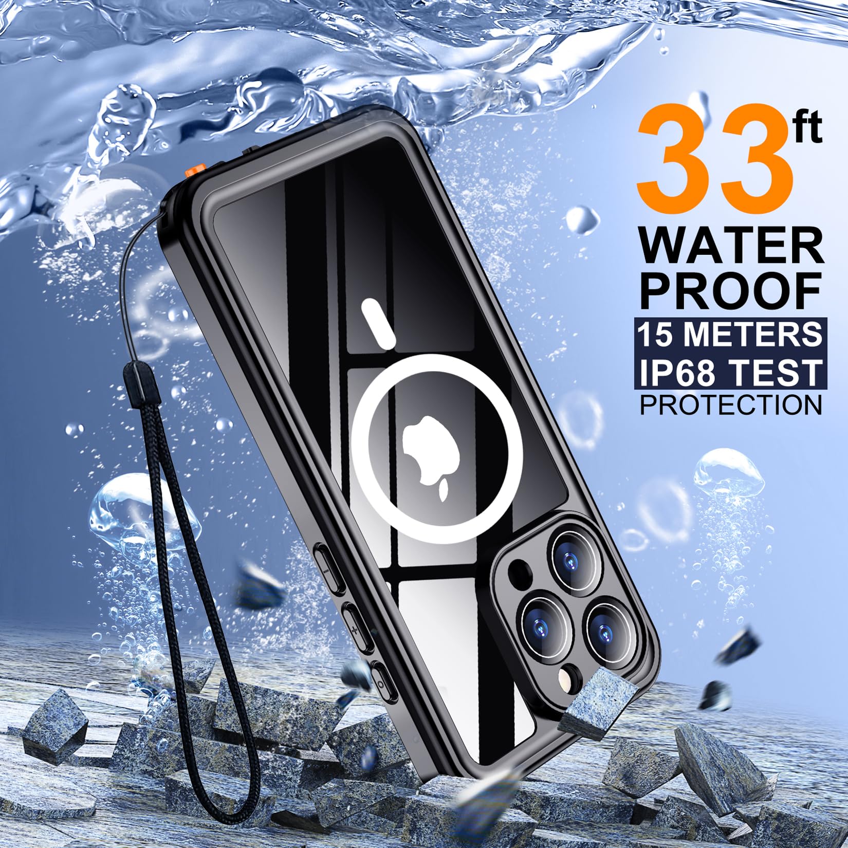 Foto 5 pulgar | Funda De Teléfono Temdan Magnética Impermeable Para Iphone 15 Pro Azul - Venta Internacional.