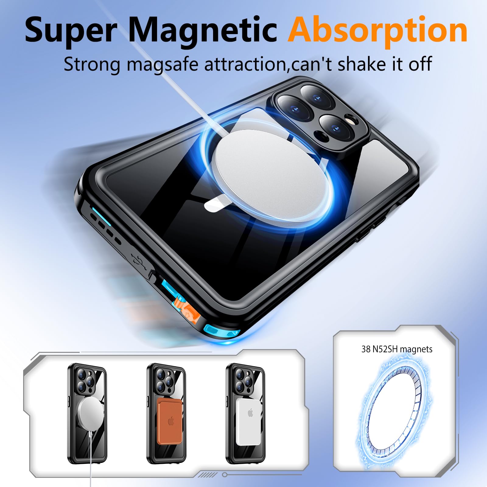 Foto 6 pulgar | Funda De Teléfono Temdan Magnética Impermeable Para Iphone 15 Pro Azul - Venta Internacional.