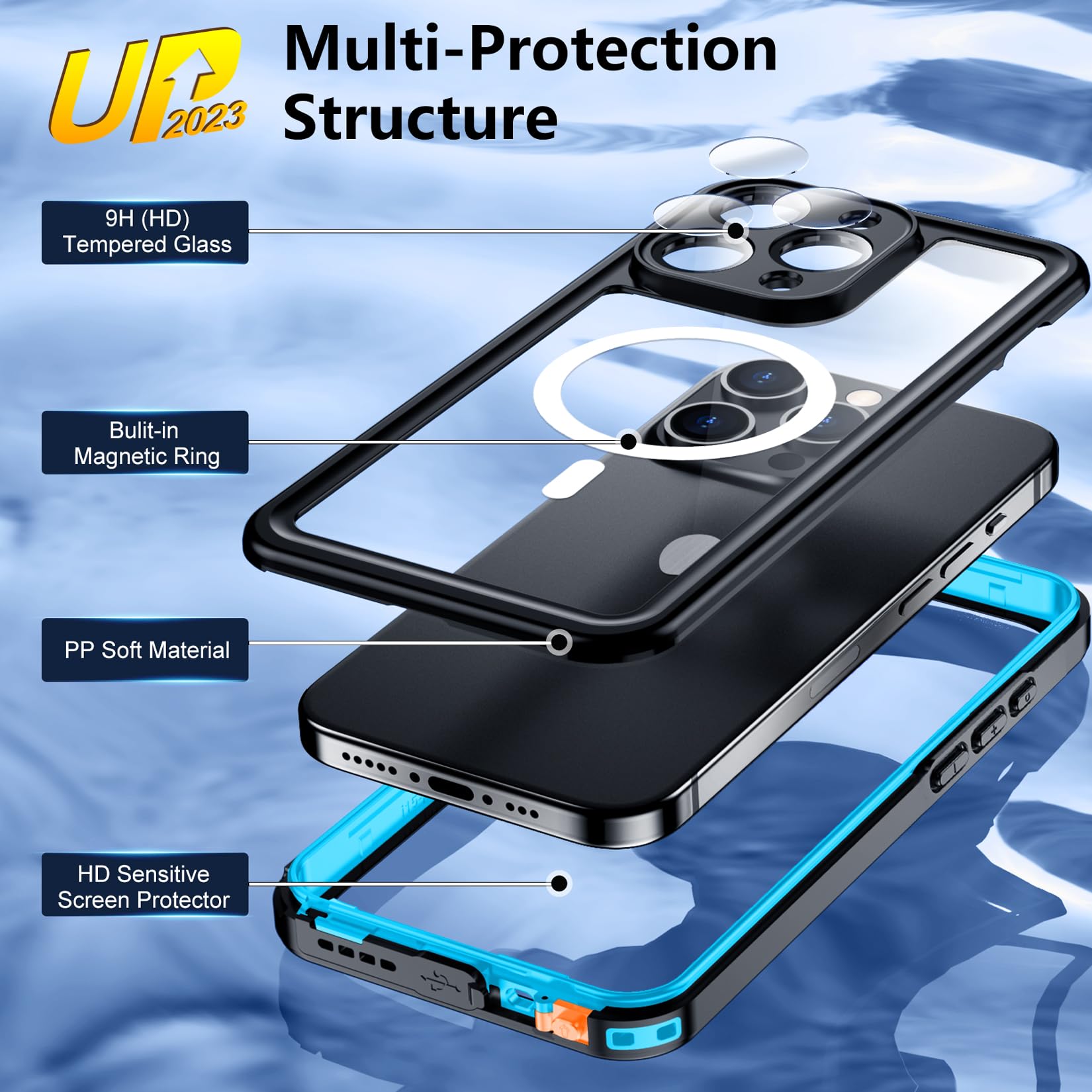 Foto 7 pulgar | Funda De Teléfono Temdan Magnética Impermeable Para Iphone 15 Pro Azul - Venta Internacional.
