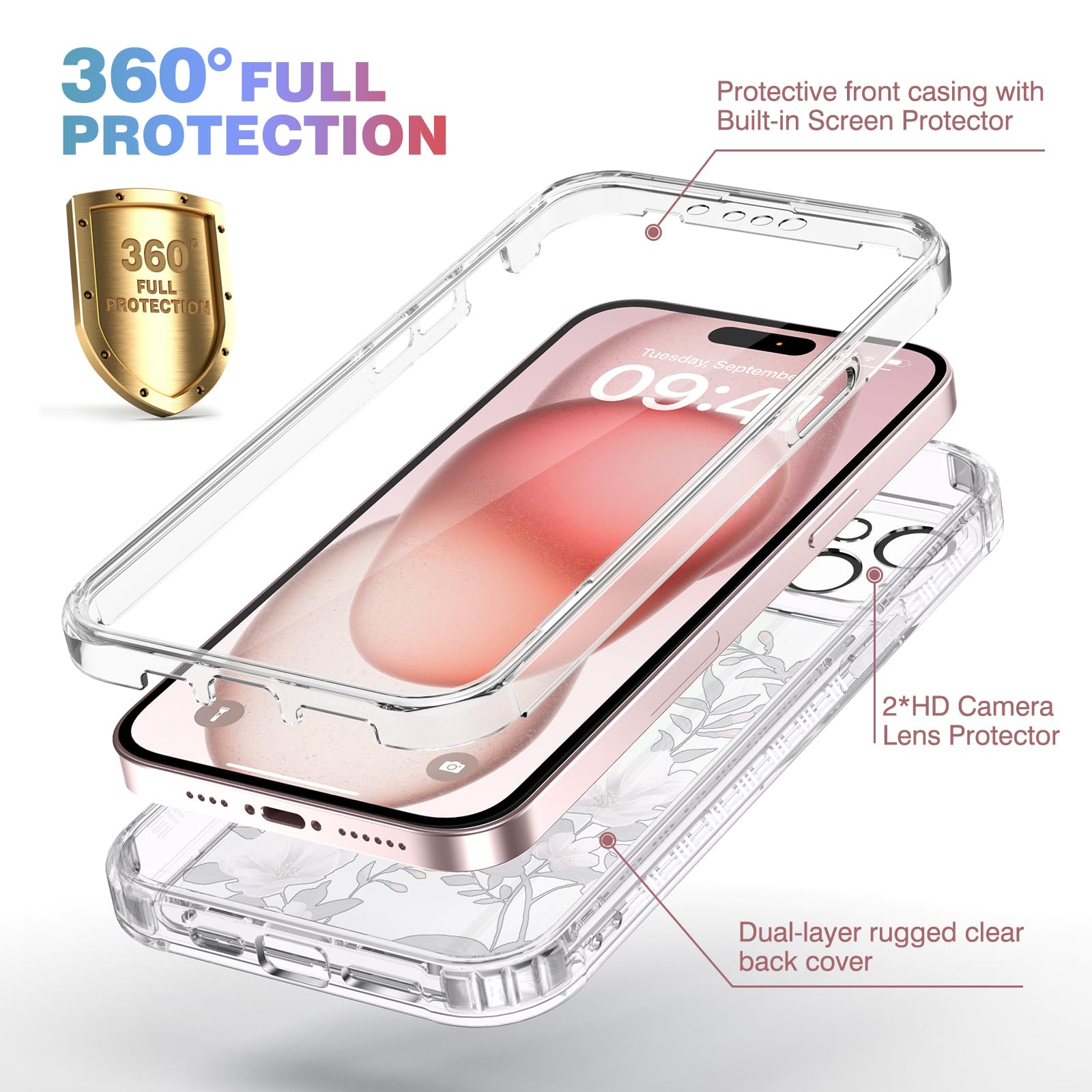 Foto 3 pulgar | Funda De Teléfono Diaclara Diseñada Para Iphone 15 6.1 Con Protector De Pantalla - Venta Internacional.