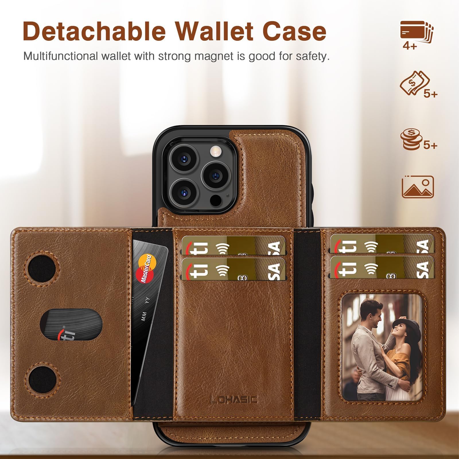 Foto 4 pulgar | Funda Lohasic Para Iphone 16 Pro Max Wallet De Piel Marrón - Venta Internacional.