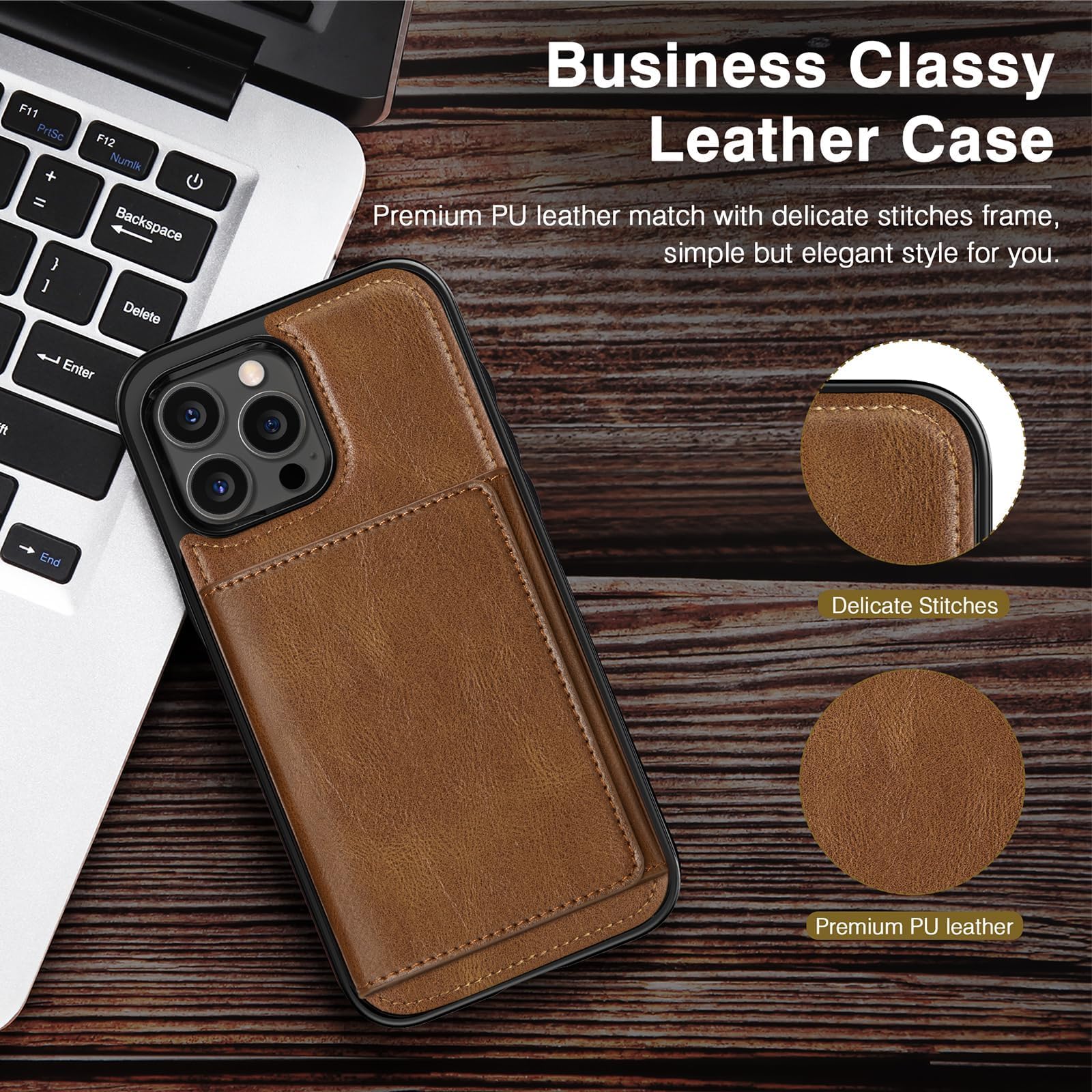 Foto 4 | Funda Lohasic Para Iphone 16 Pro Max Wallet De Piel Marrón - Venta Internacional.
