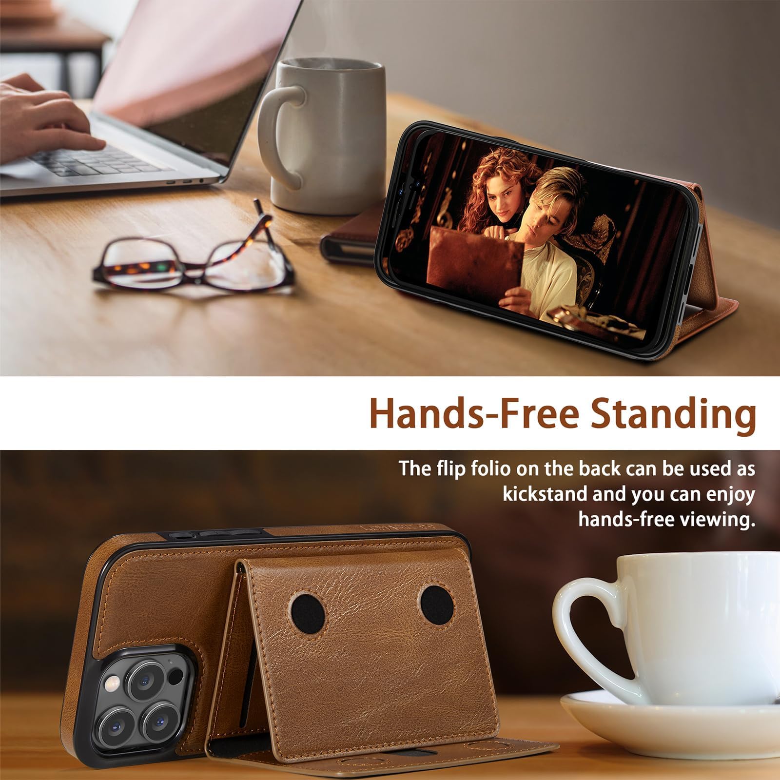 Foto 6 pulgar | Funda Lohasic Para Iphone 16 Pro Max Wallet De Piel Marrón - Venta Internacional.
