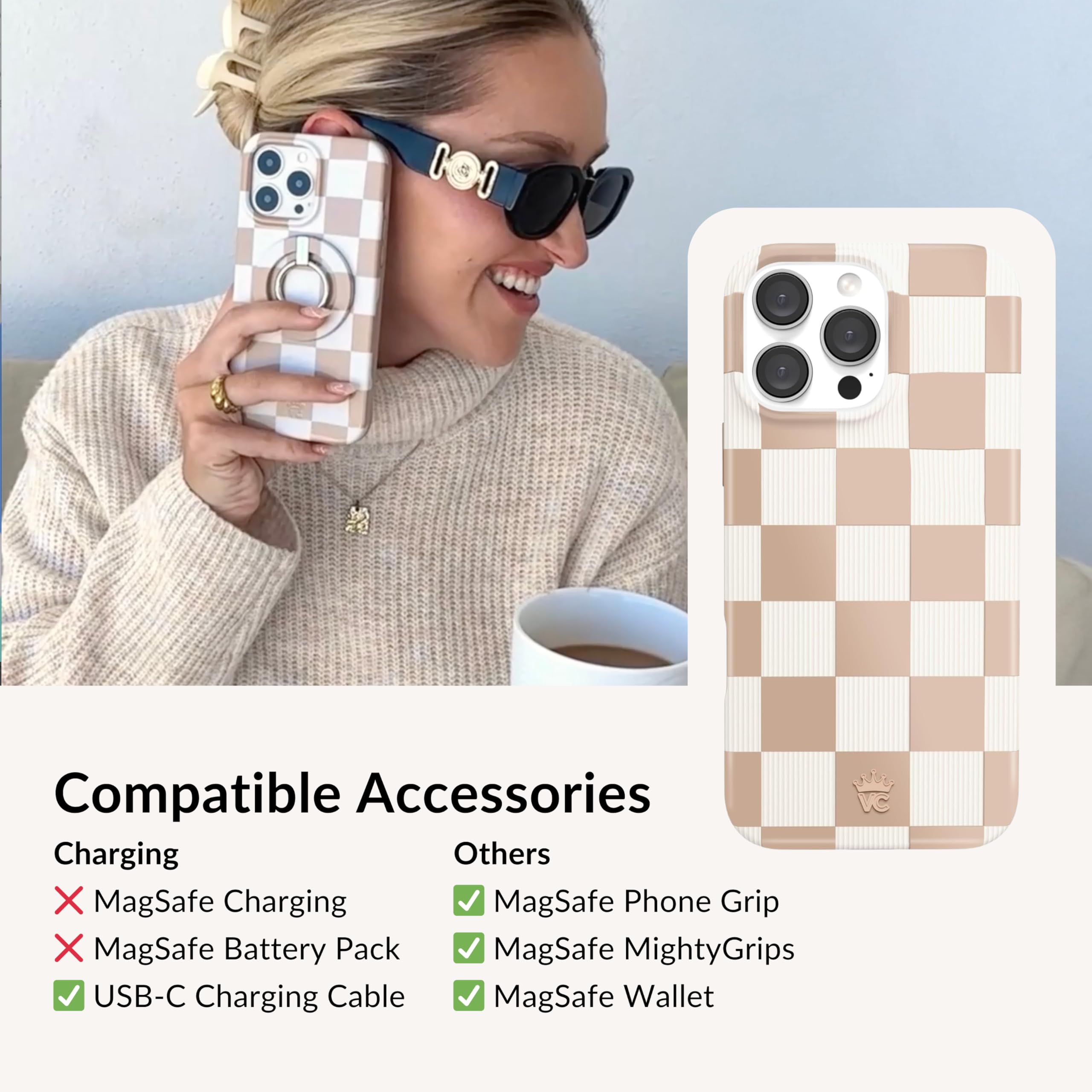 Foto 4 pulgar | Funda De Teléfono Velvet Caviar Para Iphone 16 Pro, Rosa A Cuadros - Venta Internacional.