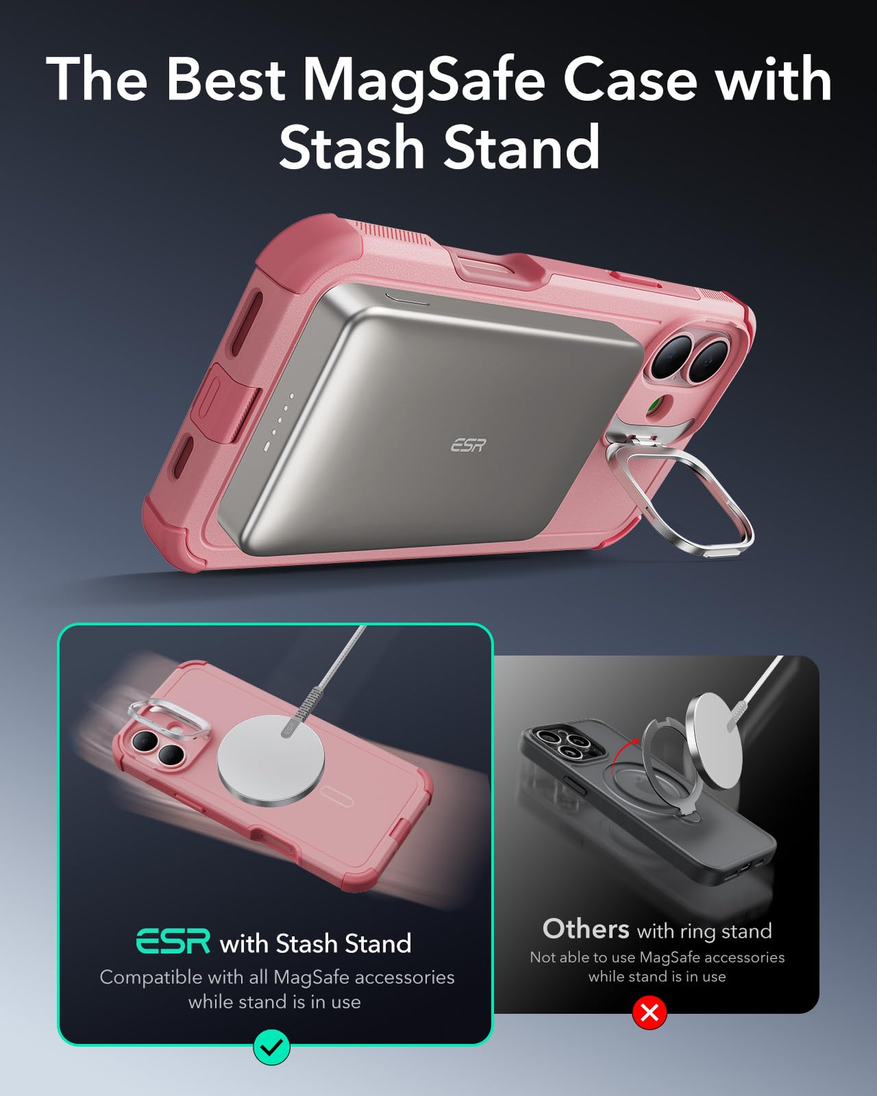 Foto 7 pulgar | Funda Esr Para Iphone 16 Con Soporte De 7 M, Protección Contra Caídas, Color Rosa - Venta Internacional.