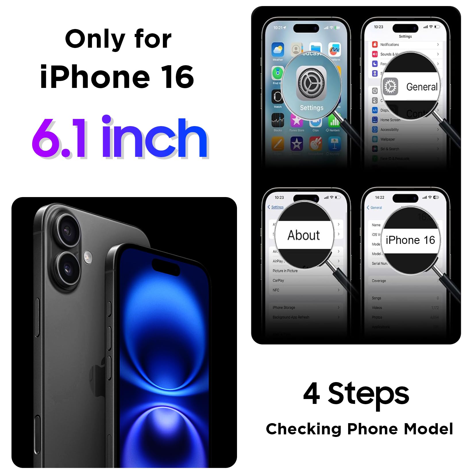 Foto 3 pulgar | Funda Impermeable Temdan Compatible Con Iphone 16 6.1 Negra - Venta Internacional.
