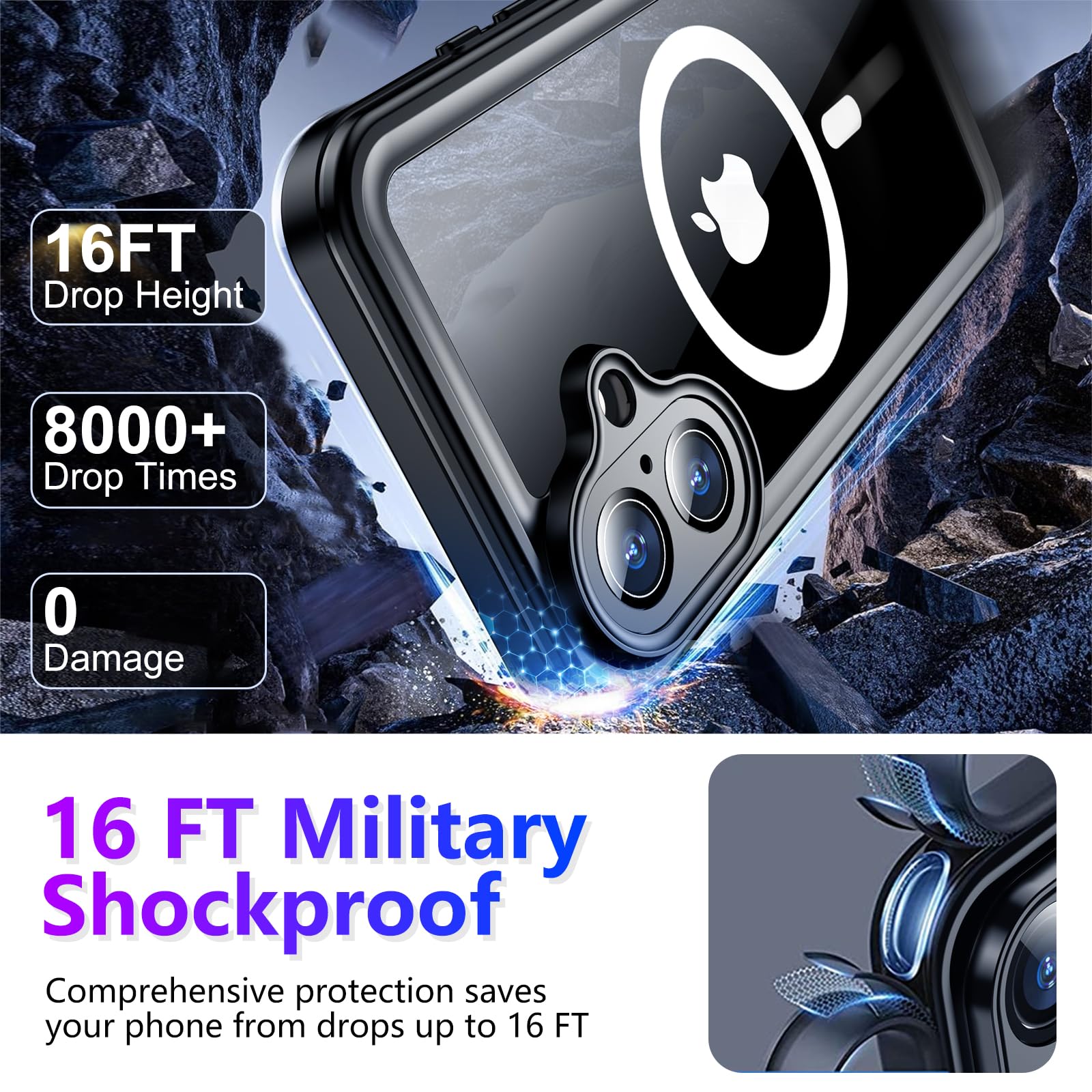 Foto 5 pulgar | Funda Impermeable Temdan Compatible Con Iphone 16 6.1 Negra - Venta Internacional.