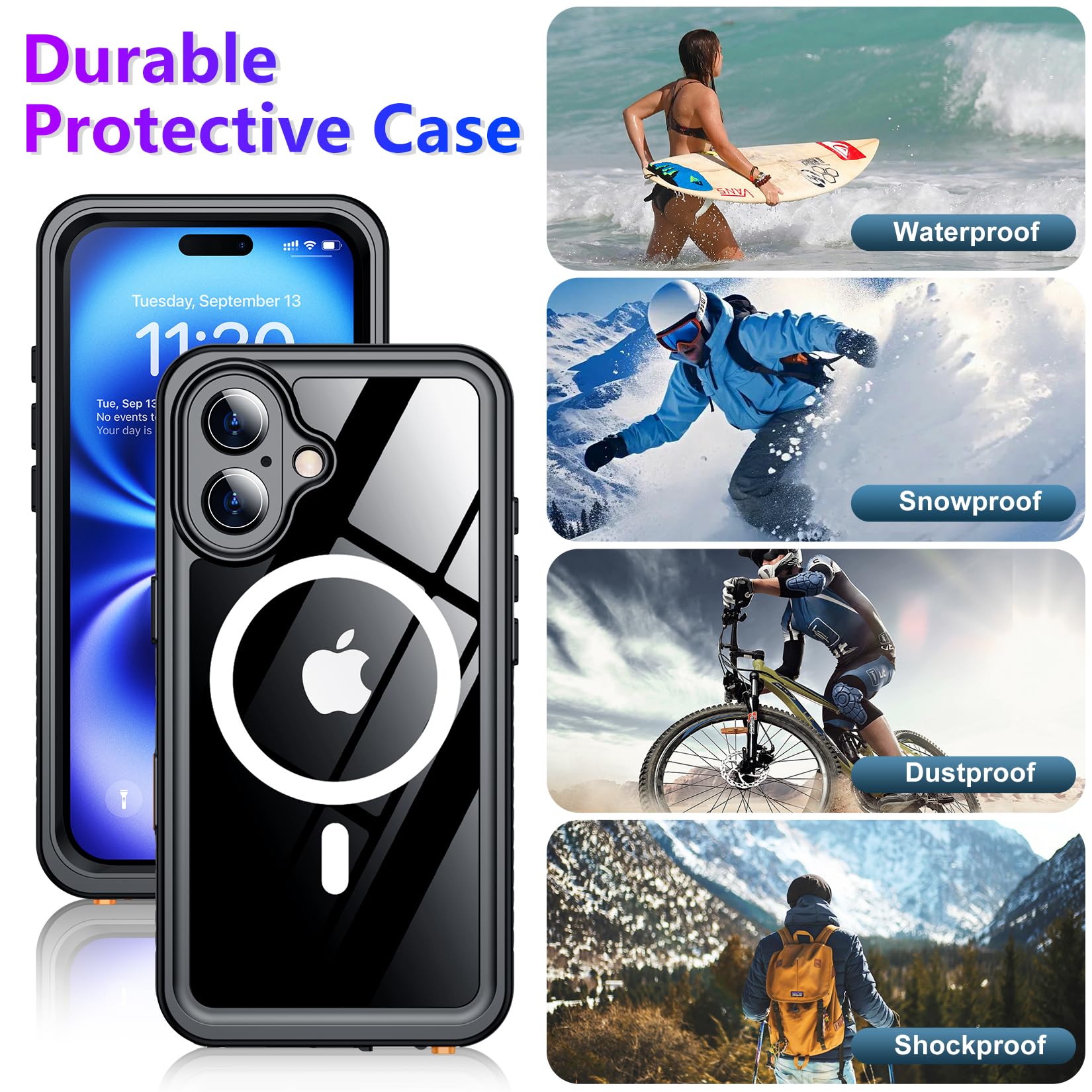 Foto 7 pulgar | Funda Impermeable Temdan Compatible Con Iphone 16 6.1 Negra - Venta Internacional.