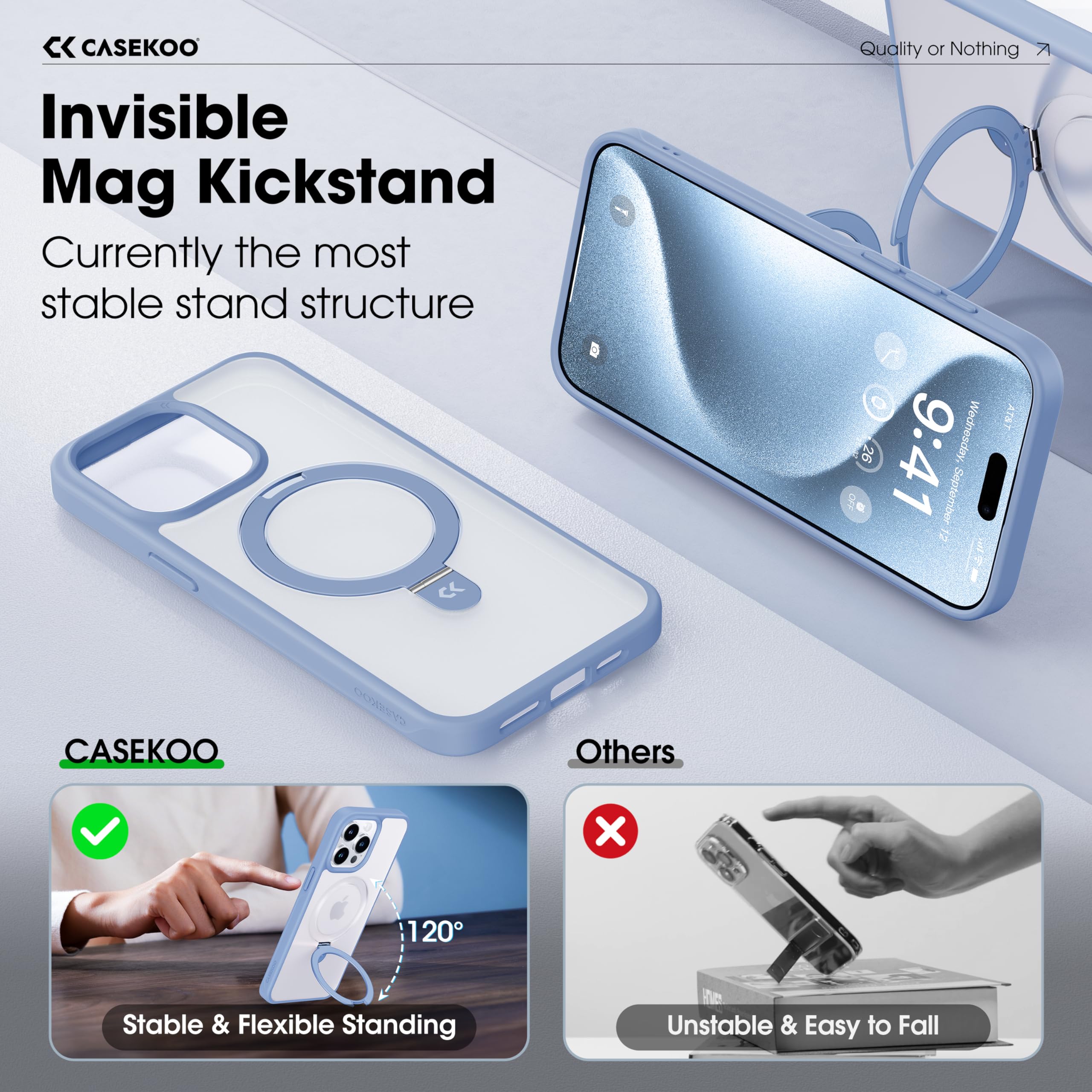 Foto 3 | Funda De Teléfono Casekoo Diseñada Para Iphone 15 Pro, Color Azul Claro - Venta Internacional.