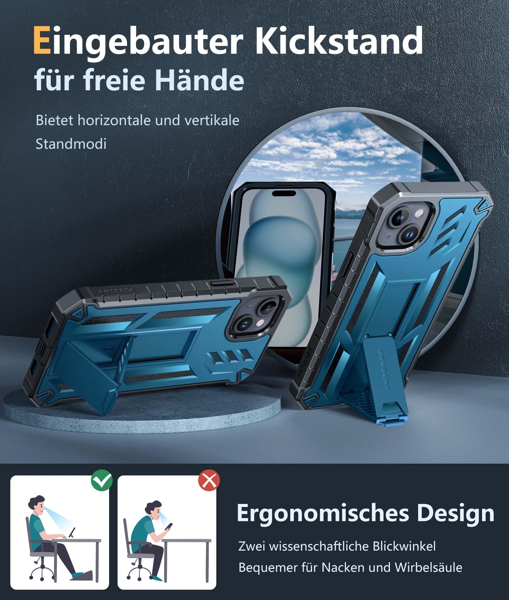 Foto 4 pulgar | Funda Para Teléfono Fntcase, Resistente De Grado Militar, Para Iphone 15 Plus, Azul - Venta Internacional.