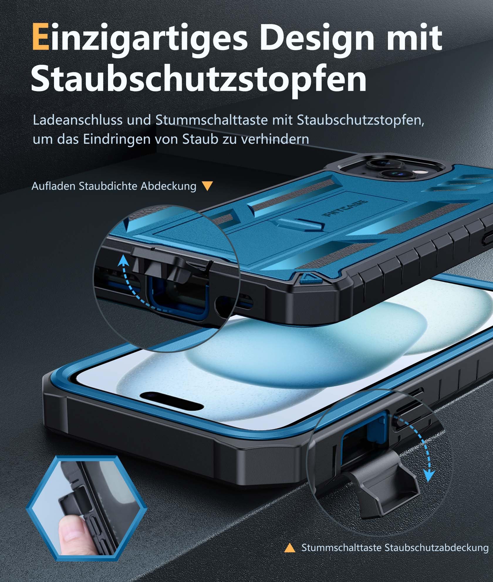 Foto 7 pulgar | Funda Para Teléfono Fntcase, Resistente De Grado Militar, Para Iphone 15 Plus, Azul - Venta Internacional.
