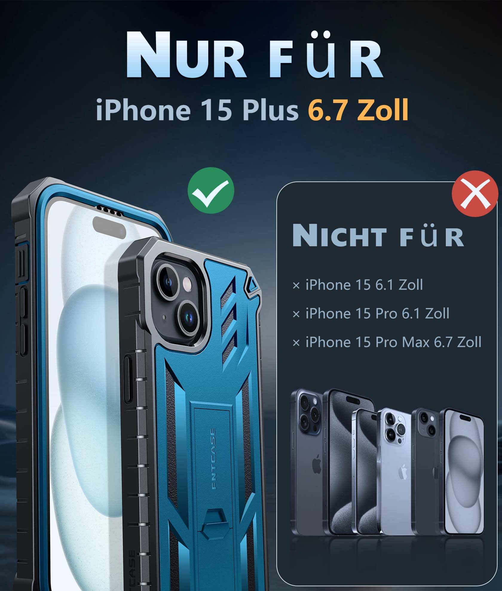 Foto 8 pulgar | Funda Para Teléfono Fntcase, Resistente De Grado Militar, Para Iphone 15 Plus, Azul - Venta Internacional.