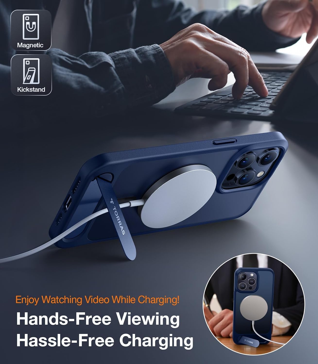 Foto 2 | Funda Para Teléfono Torras Strong Magnetic Stand Iphone 13 Pro Azul - Venta Internacional.