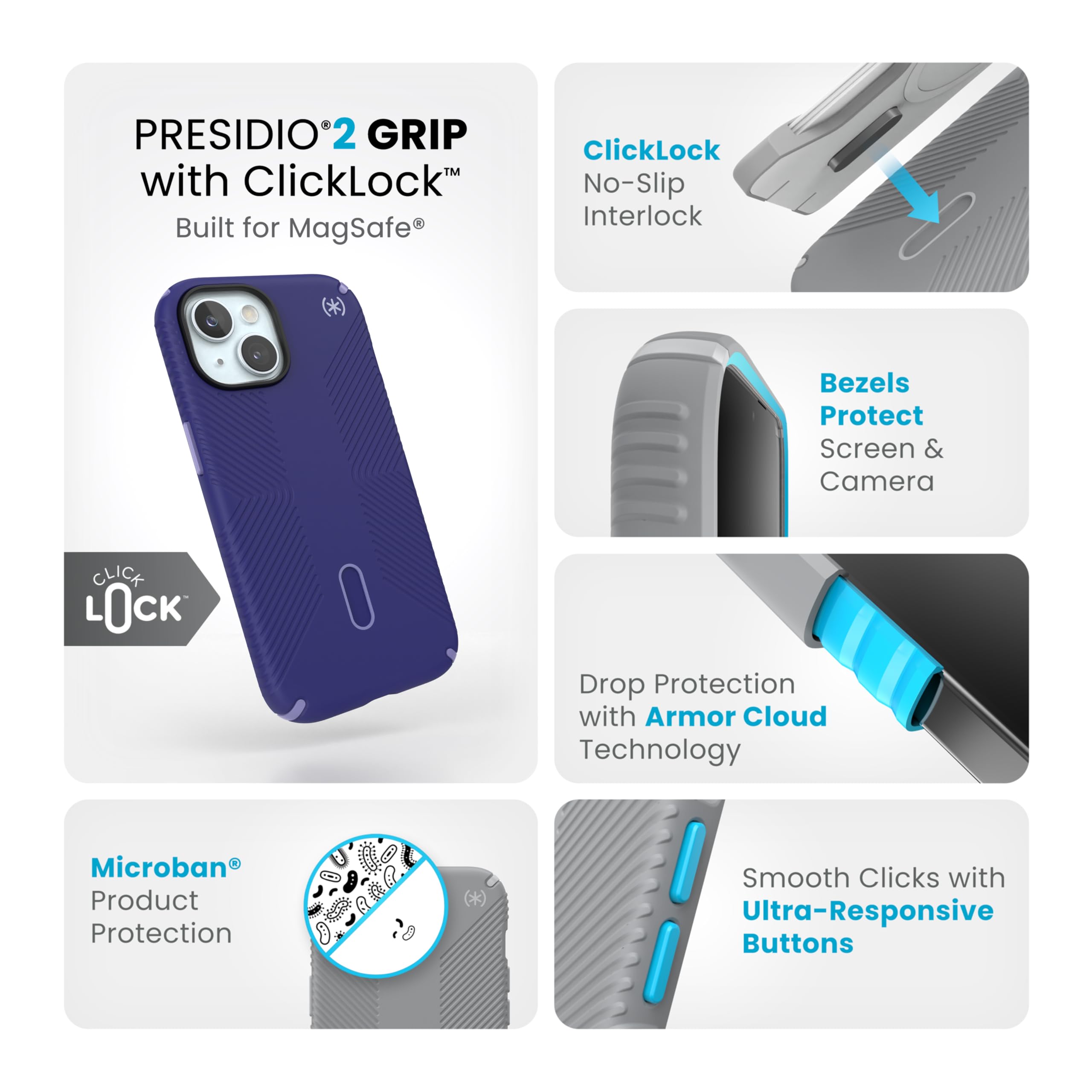 Foto 4 pulgar | Funda Para Teléfono Speck Magsafe Drop & Camera Protect Para Iphone 15, Azul - Venta Internacional.