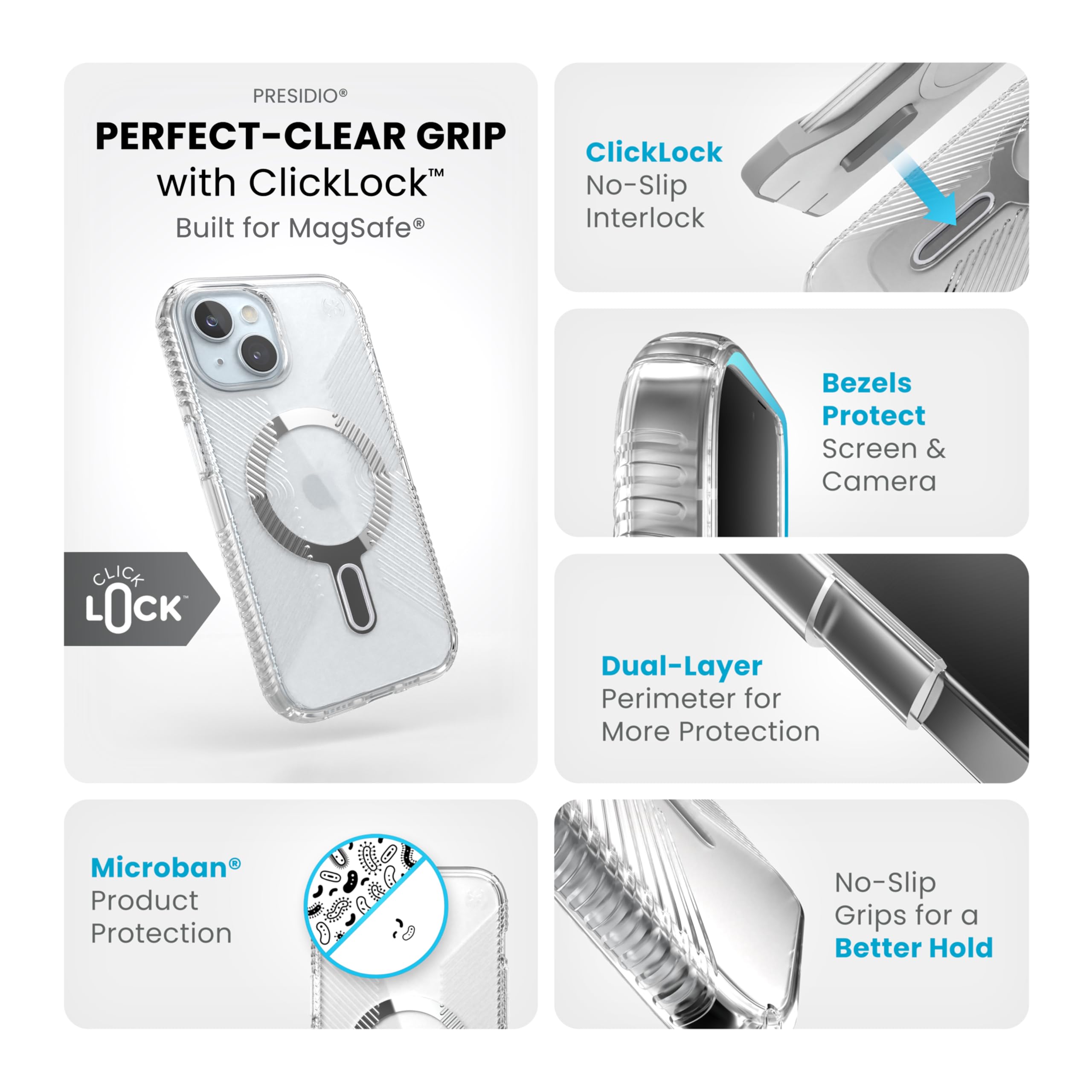 Foto 4 pulgar | Funda De Teléfono Speck Clear Presidio Grip Para Iphone 15 De 6.1 Pulgadas - Venta Internacional.