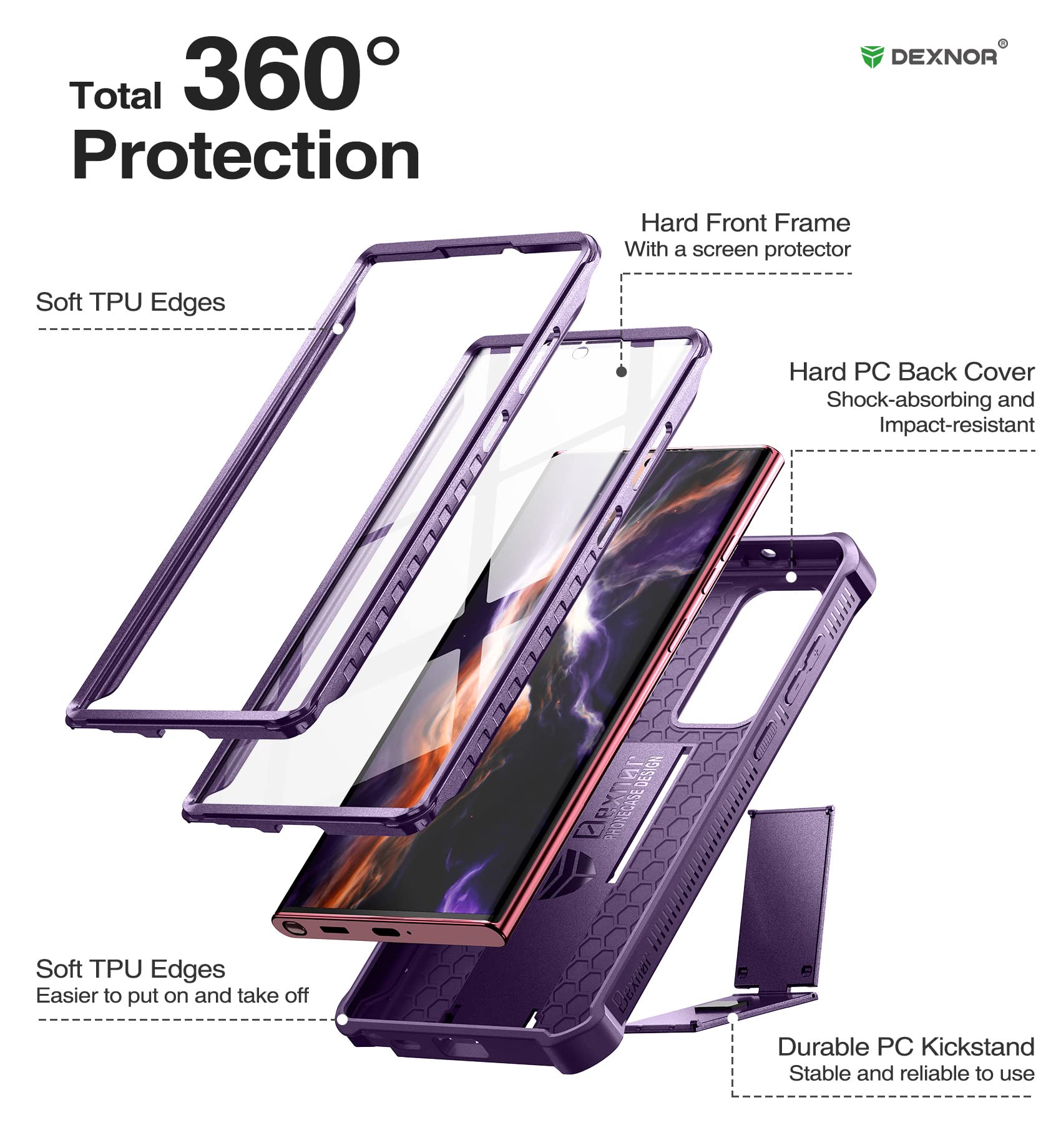Foto 7 pulgar | Funda De Teléfono Dexnor De Cuerpo Completo Con Pantalla Para Galaxy S22 Ultra - Venta Internacional.