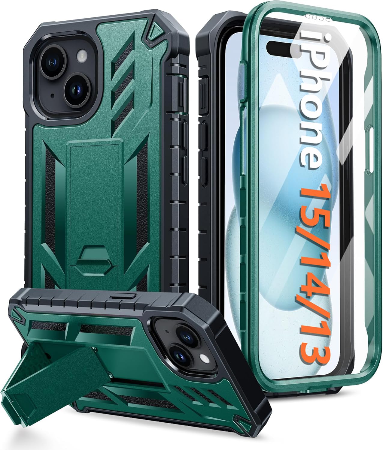 Foto 2 pulgar | Funda De Teléfono Fntcase Para Iphone 15, Verde De Grado Militar, 6.1 Pulgadas - Venta Internacional.