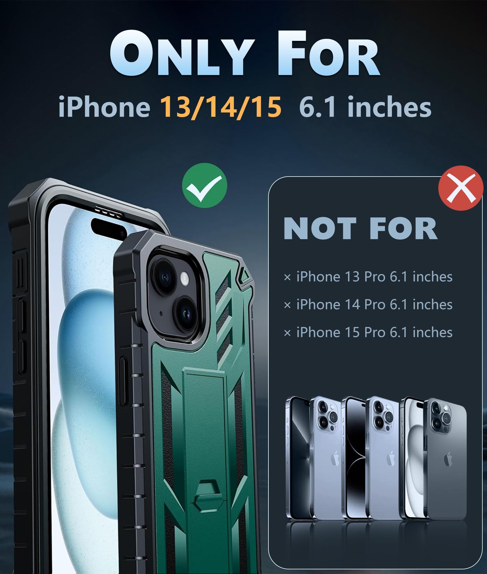 Foto 2 | Funda De Teléfono Fntcase Para Iphone 15, Verde De Grado Militar, 6.1 Pulgadas - Venta Internacional.