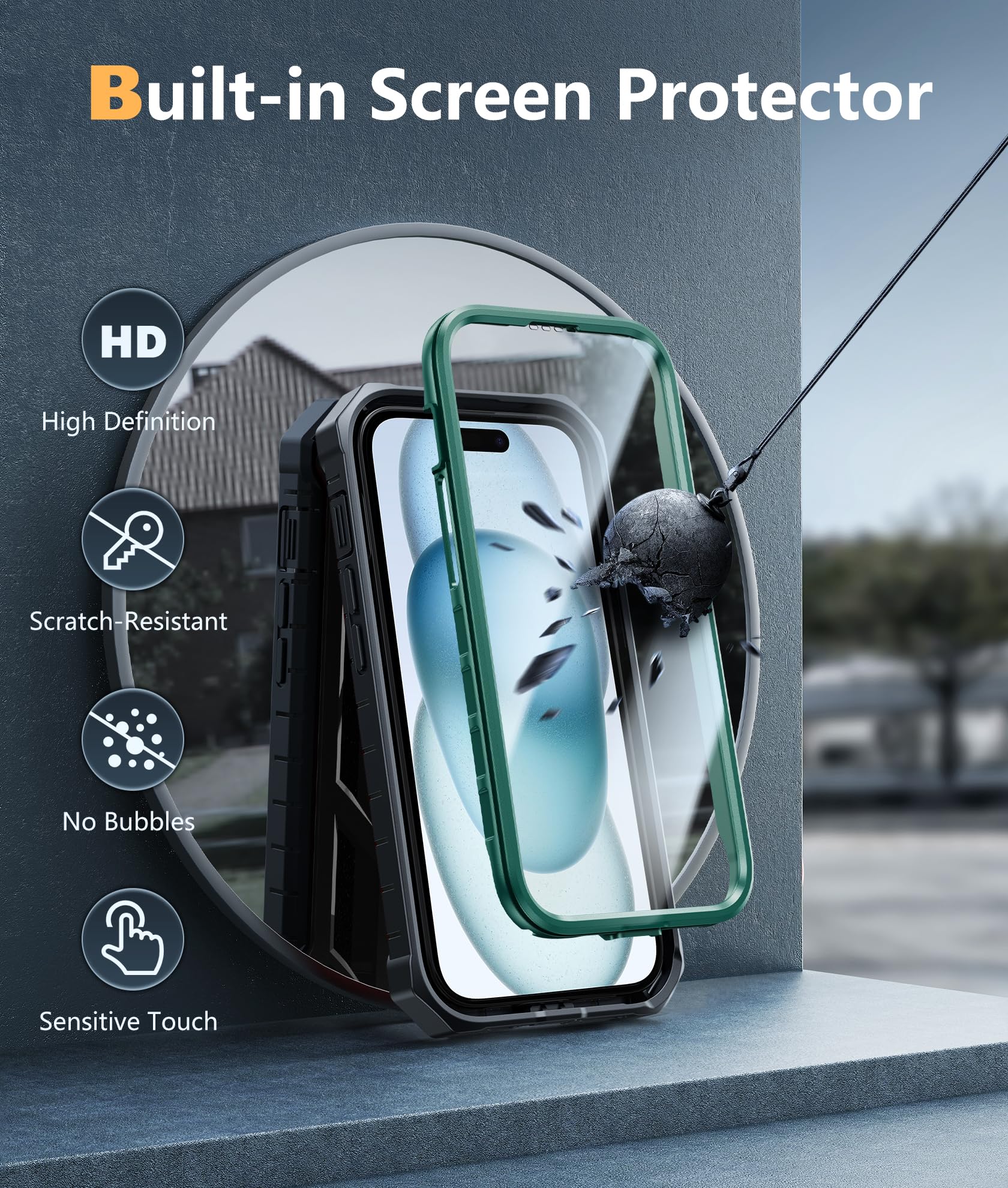Foto 5 pulgar | Funda De Teléfono Fntcase Para Iphone 15, Verde De Grado Militar, 6.1 Pulgadas - Venta Internacional.