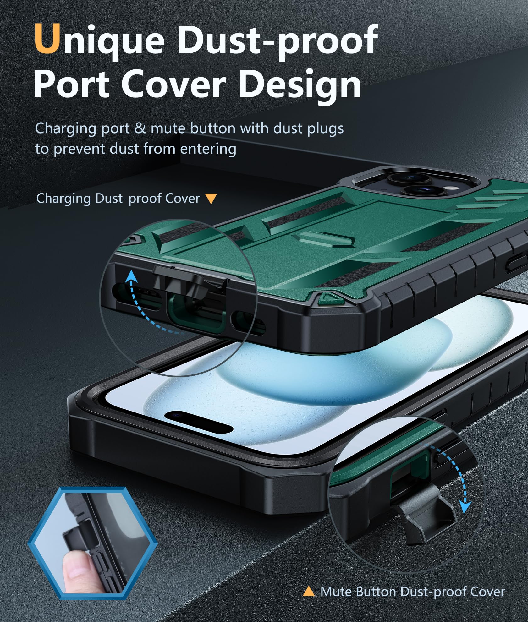 Foto 7 pulgar | Funda De Teléfono Fntcase Para Iphone 15, Verde De Grado Militar, 6.1 Pulgadas - Venta Internacional.