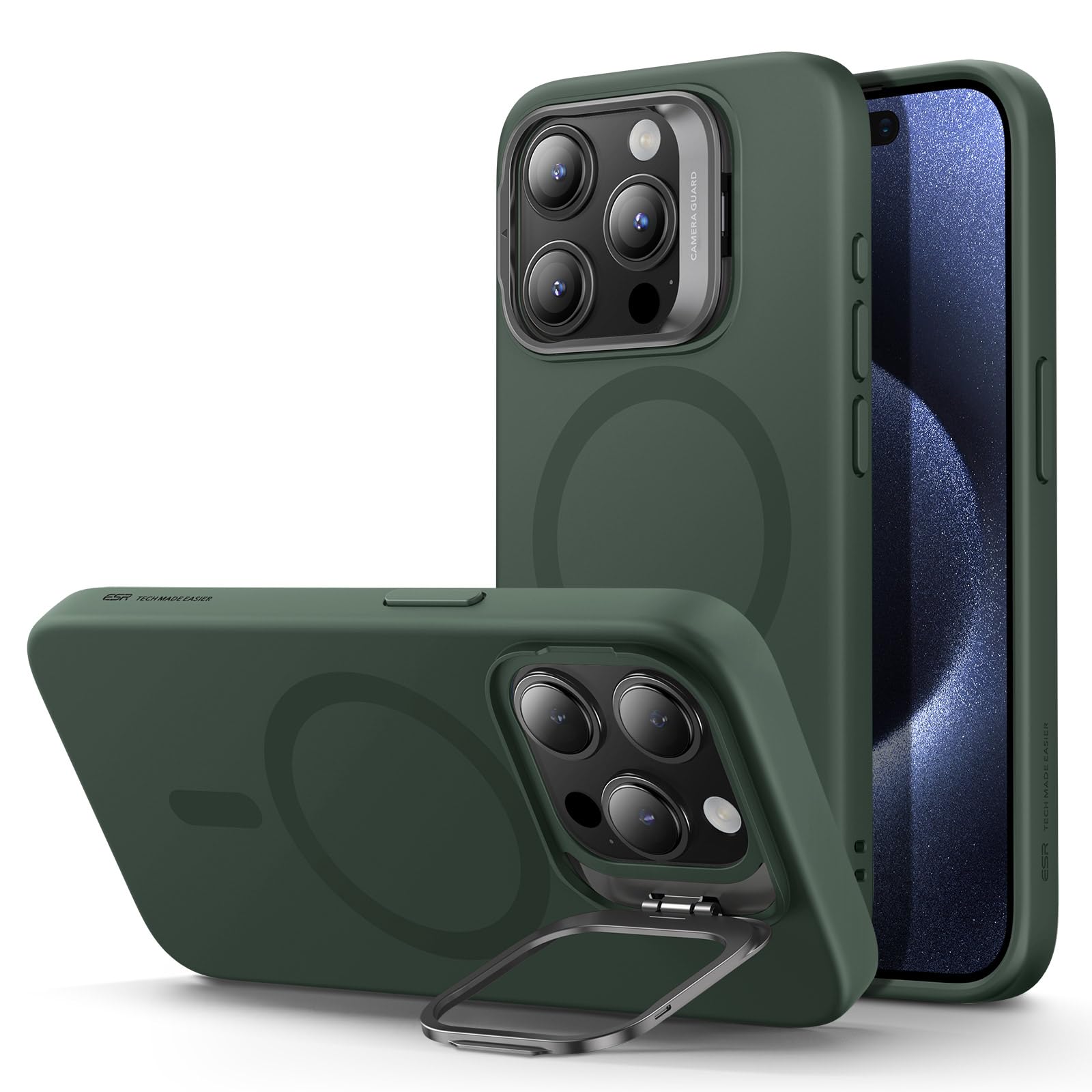 Foto 2 pulgar | Funda Esr Para Iphone 15 Pro Magsafe De Silicona Con Soporte Verde - Venta Internacional.