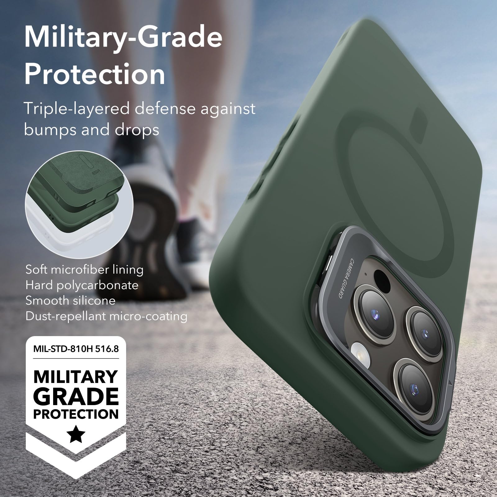 Foto 8 pulgar | Funda Esr Para Iphone 15 Pro Magsafe De Silicona Con Soporte Verde - Venta Internacional.