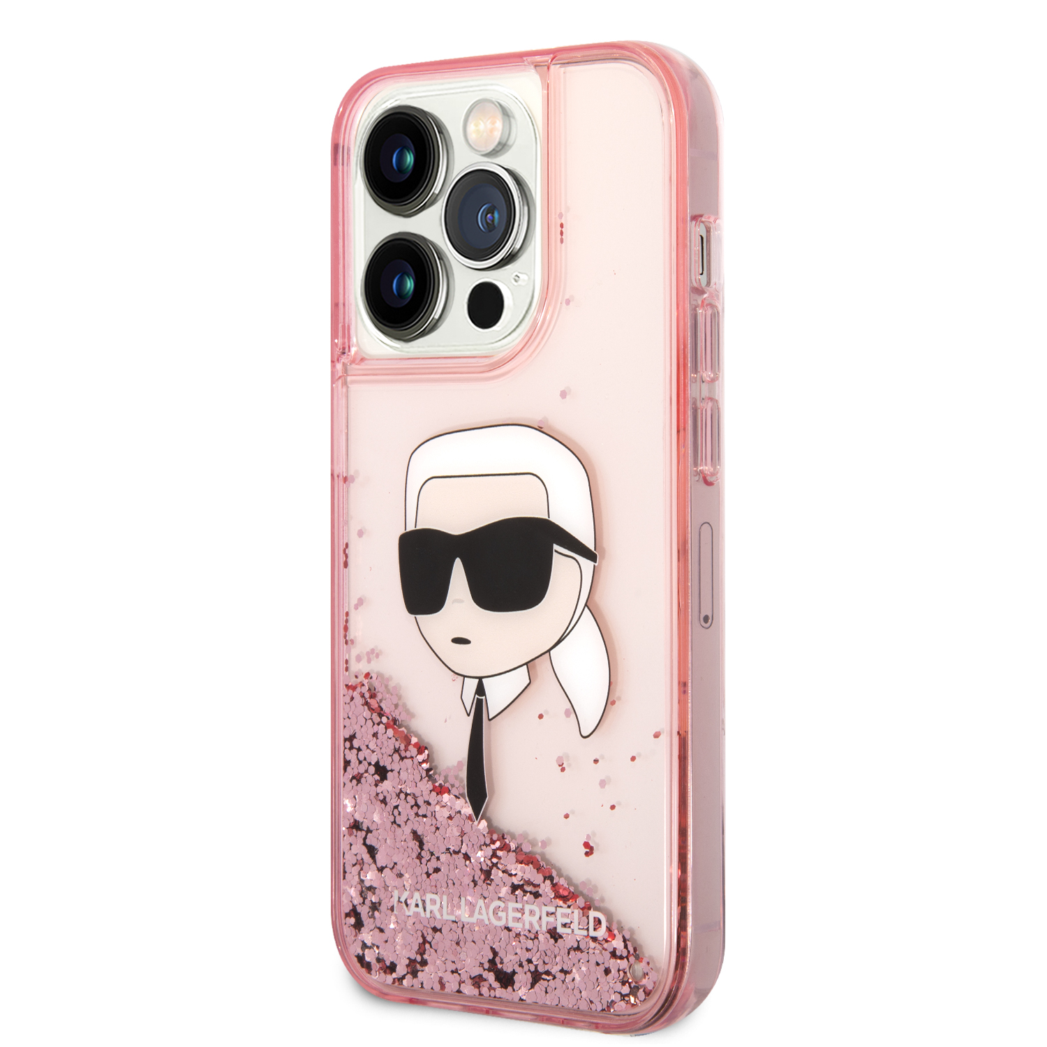 Foto 3 pulgar | Funda Karl Glitter Líquido Cabeza Para Iphone 14 Pro - Rosa