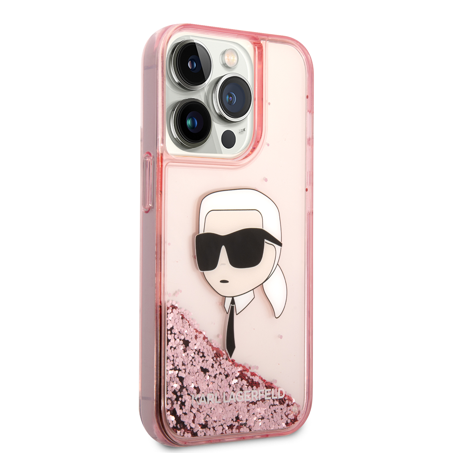 Foto 5 pulgar | Funda Karl Glitter Líquido Cabeza Para Iphone 14 Pro - Rosa