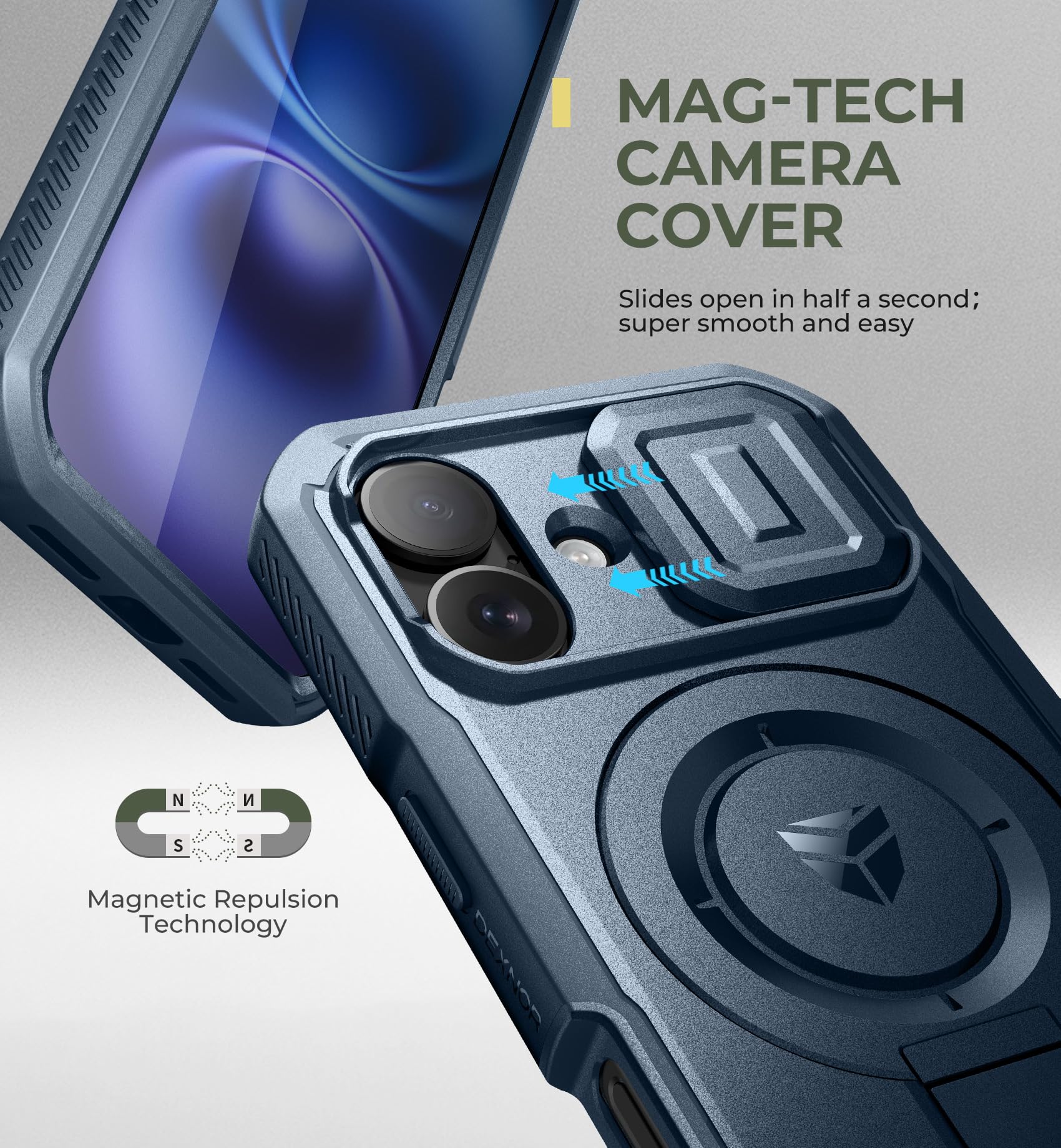 Foto 4 | Funda Dexnor Para Iphone 16 Con Cámara Deslizante, Color Azul Marino - Venta Internacional.