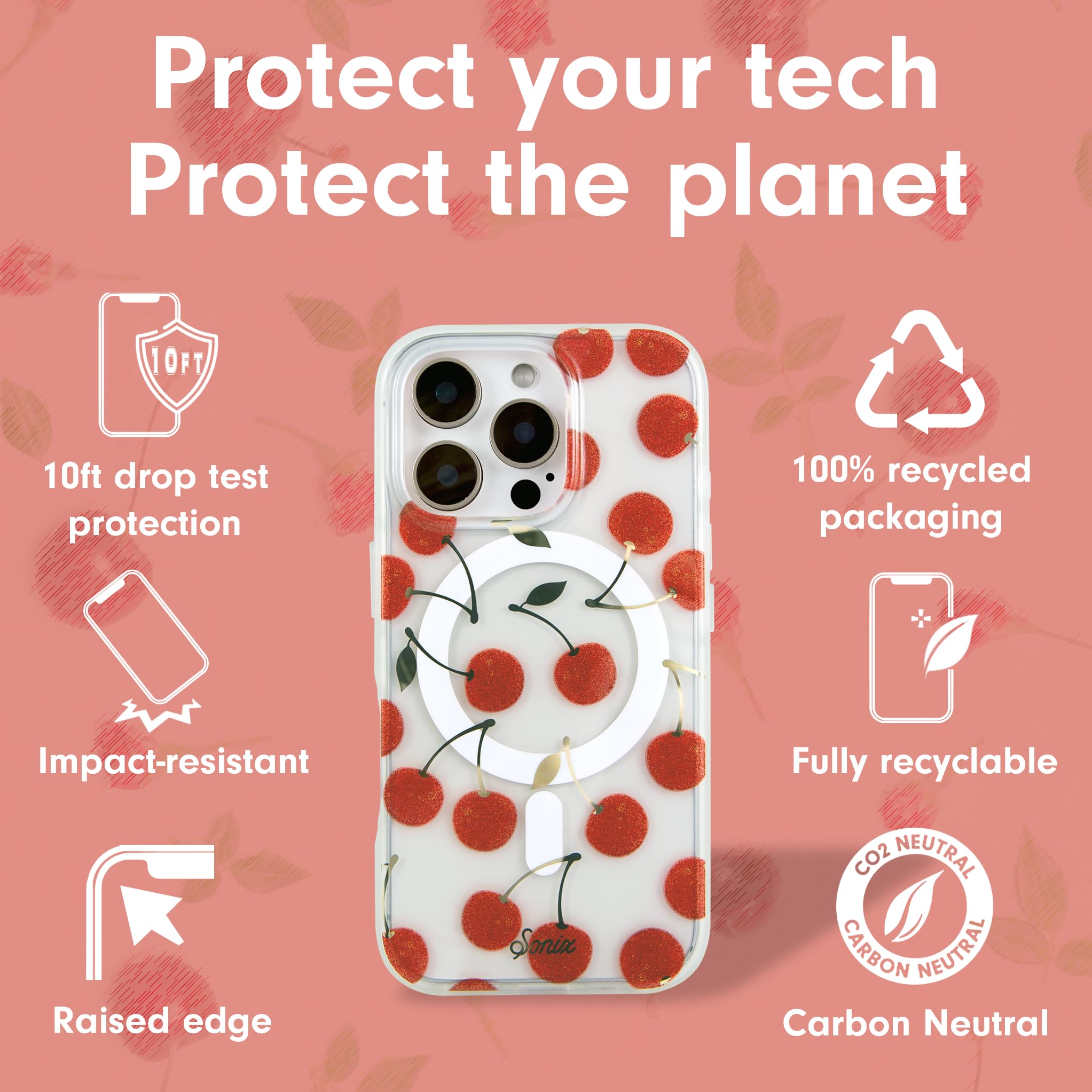 Foto 5 pulgar | Funda De Teléfono Sonix Para Iphone 16 Pro Cherry On Top Red Glitter - Venta Internacional.