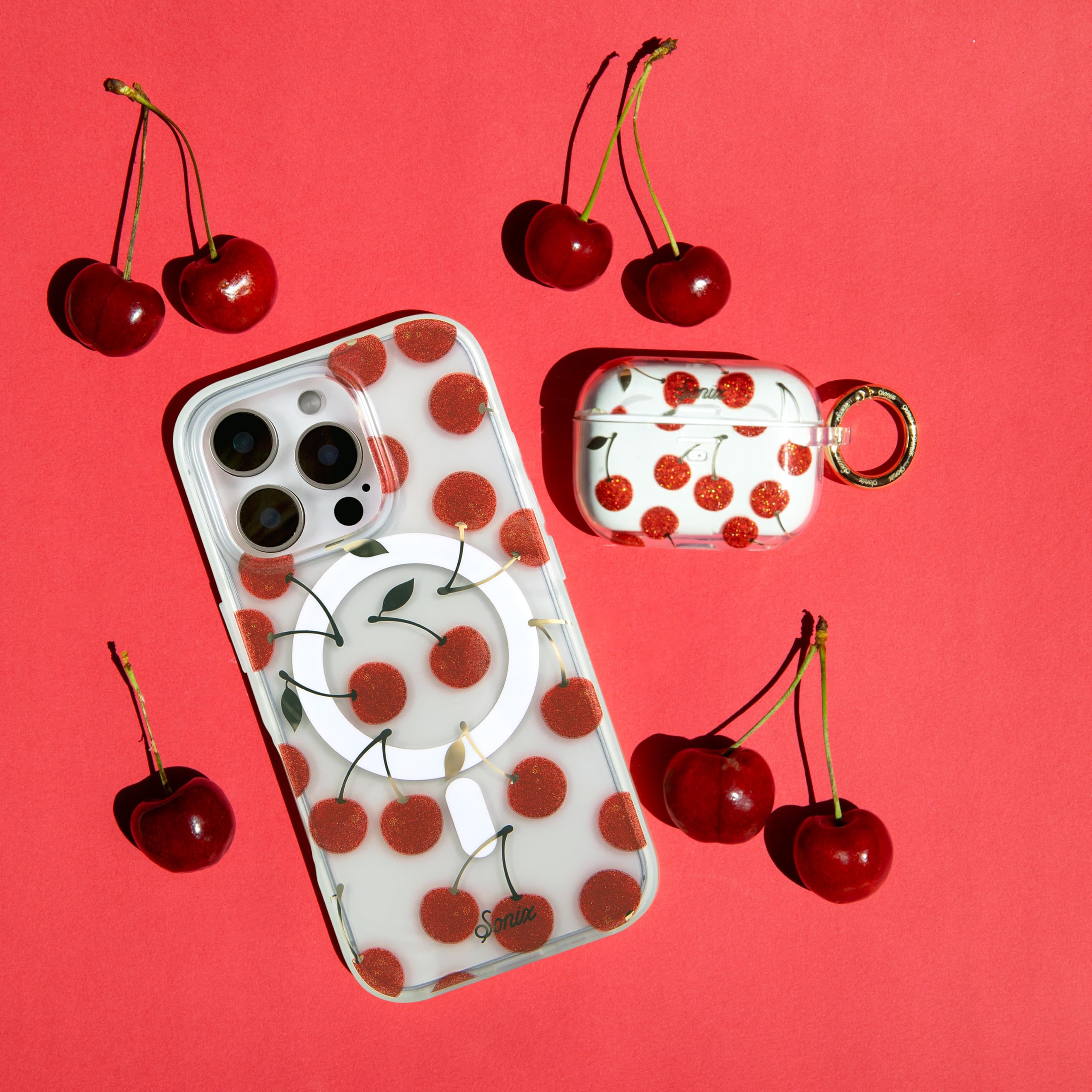 Foto 7 pulgar | Funda De Teléfono Sonix Para Iphone 16 Pro Cherry On Top Red Glitter - Venta Internacional.