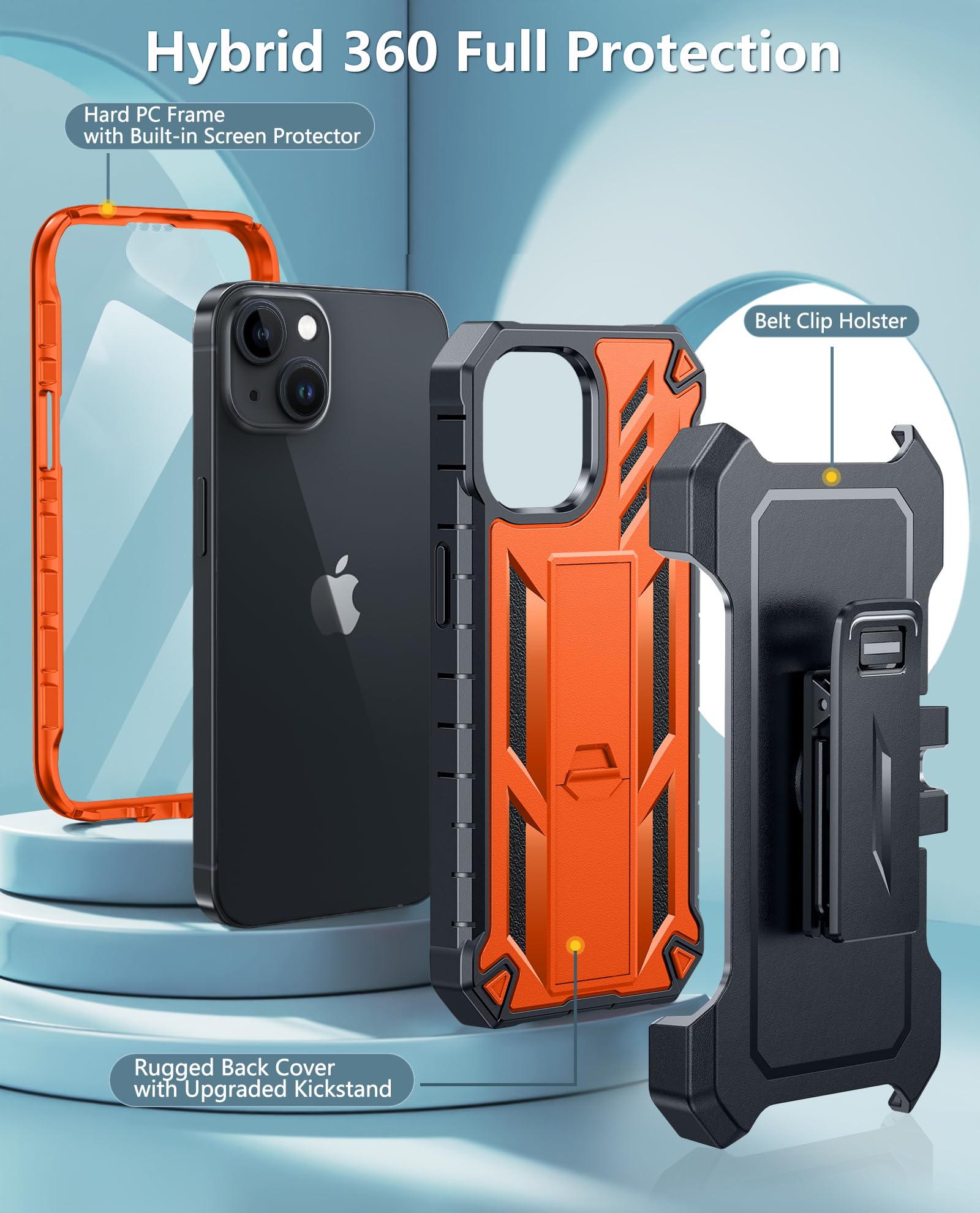 Foto 3 pulgar | Funda De Teléfono Fntcase Para Iphone 15/14/13 Militar A Prueba De Golpes, Naranja - Venta Internacional.