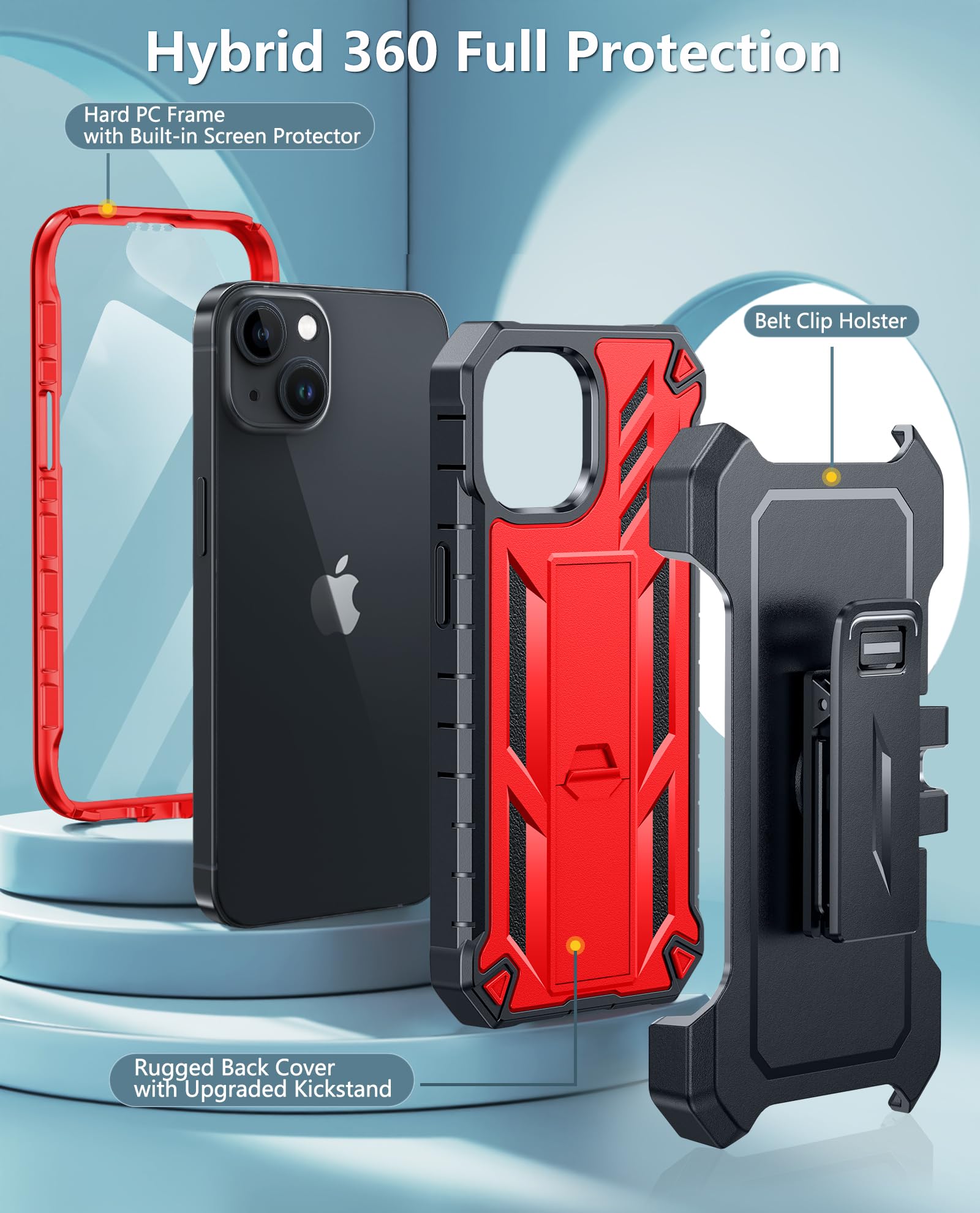 Foto 3 pulgar | Funda De Teléfono Fntcase Para Iphone 15/14/13, Militar, A Prueba De Golpes, Roja - Venta Internacional.