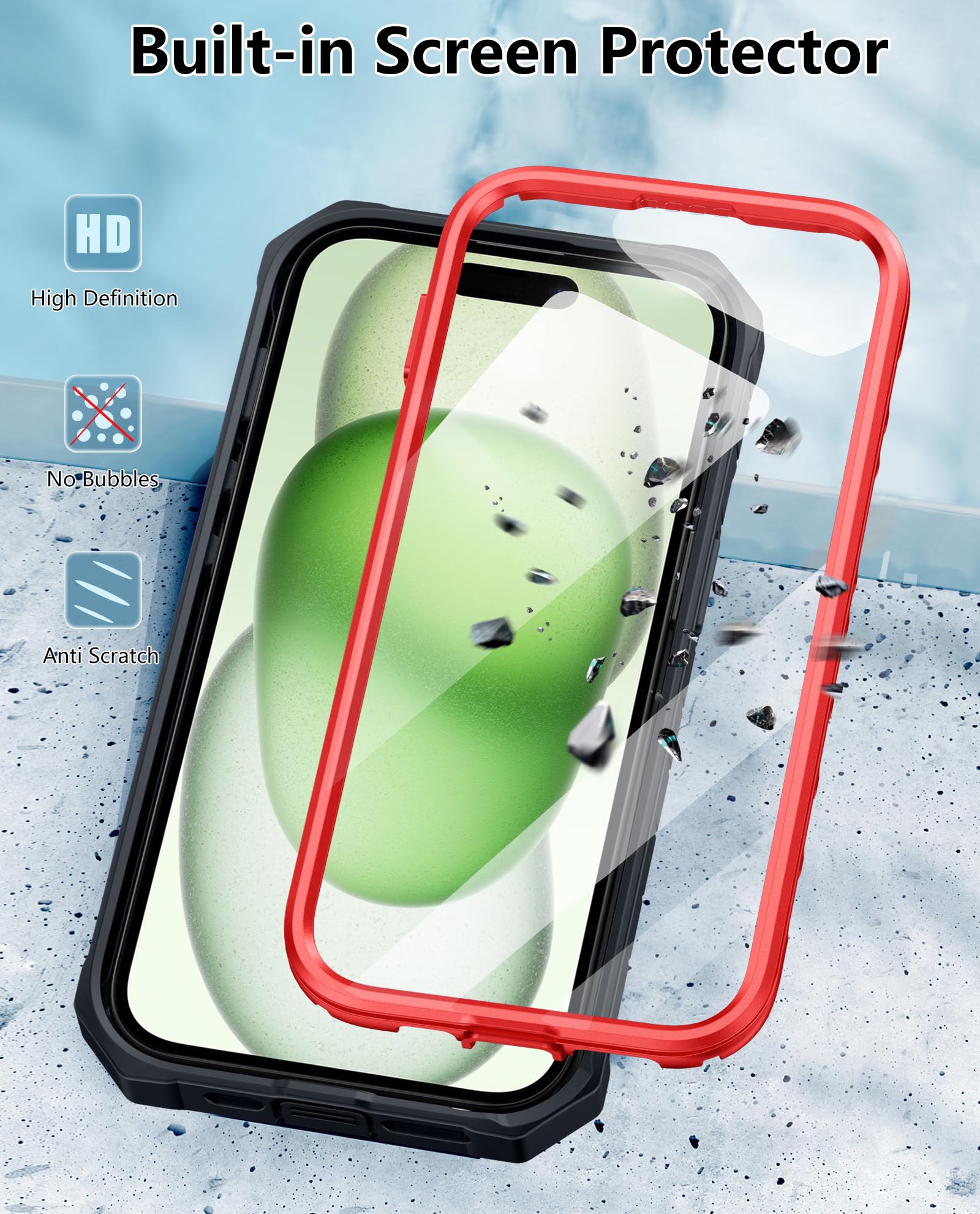 Foto 5 pulgar | Funda De Teléfono Fntcase Para Iphone 15/14/13, Militar, A Prueba De Golpes, Roja - Venta Internacional.