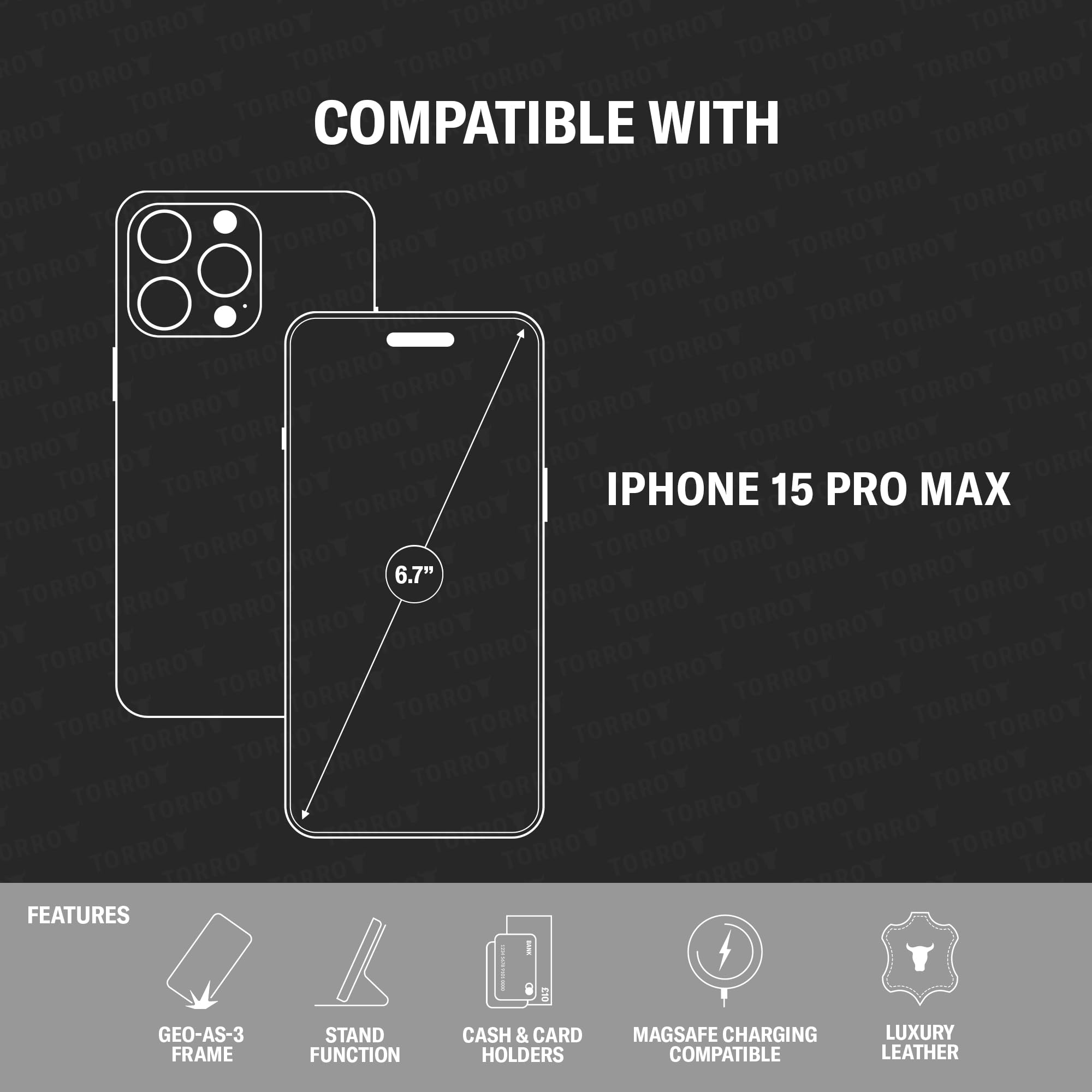 Foto 3 pulgar | Funda Torro Premium Leather Para Iphone 15 Pro Max, Color Negro - Venta Internacional.