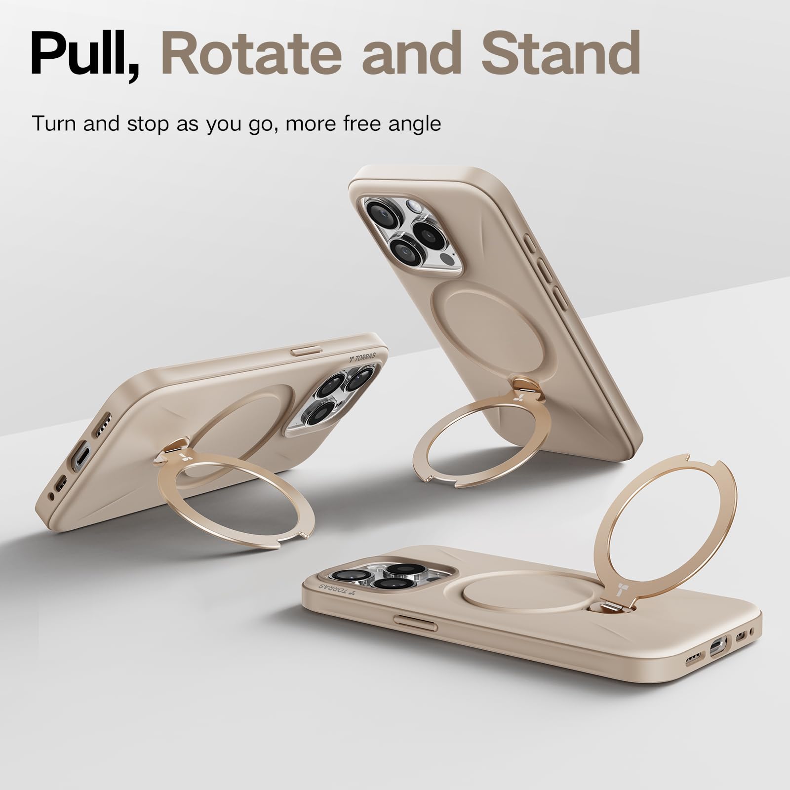 Foto 4 pulgar | Funda De Teléfono Torras Ostand Spin Para Iphone 15 Pro Desert Beige - Venta Internacional.