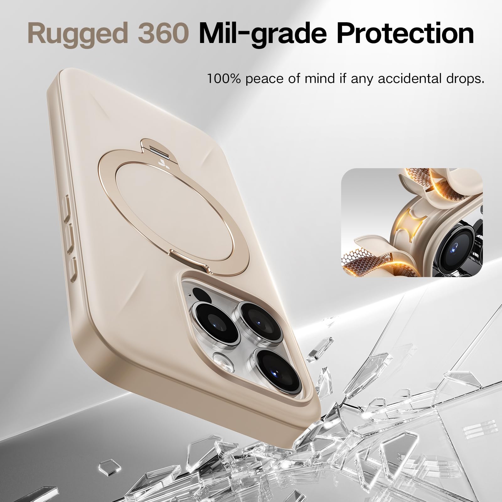 Foto 5 pulgar | Funda De Teléfono Torras Ostand Spin Para Iphone 15 Pro Desert Beige - Venta Internacional.