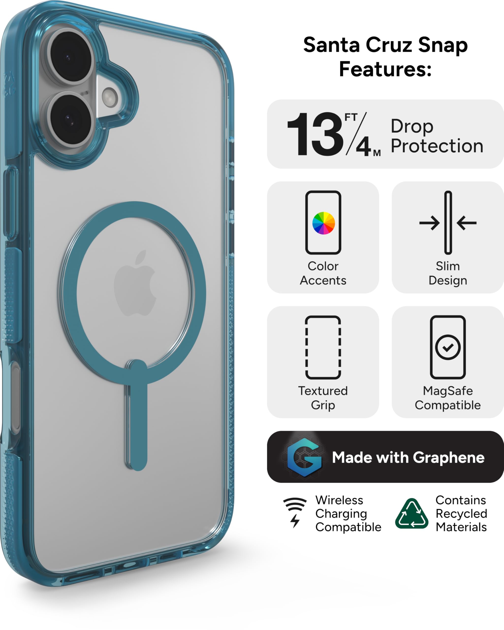 Foto 4 pulgar | Funda De Teléfono Zagg Santa Cruz Snap Para Iphone 16 Plus, Color Azul - Venta Internacional.