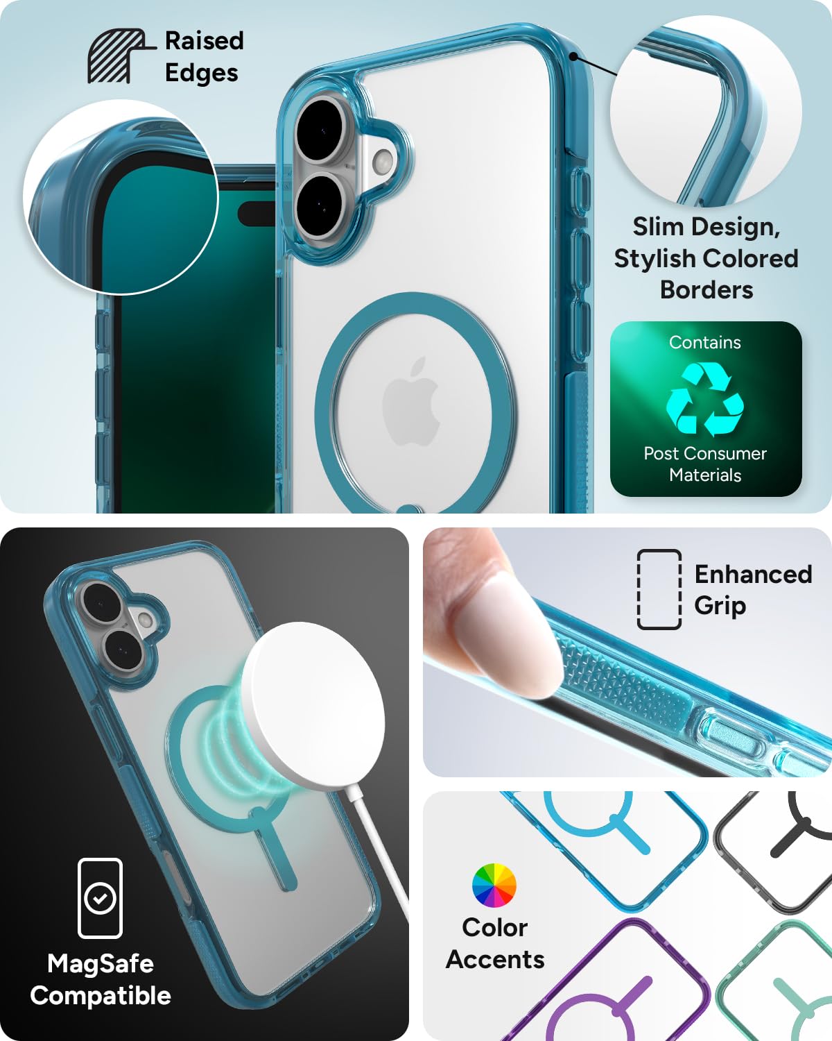 Foto 6 pulgar | Funda De Teléfono Zagg Santa Cruz Snap Para Iphone 16 Plus, Color Azul - Venta Internacional.