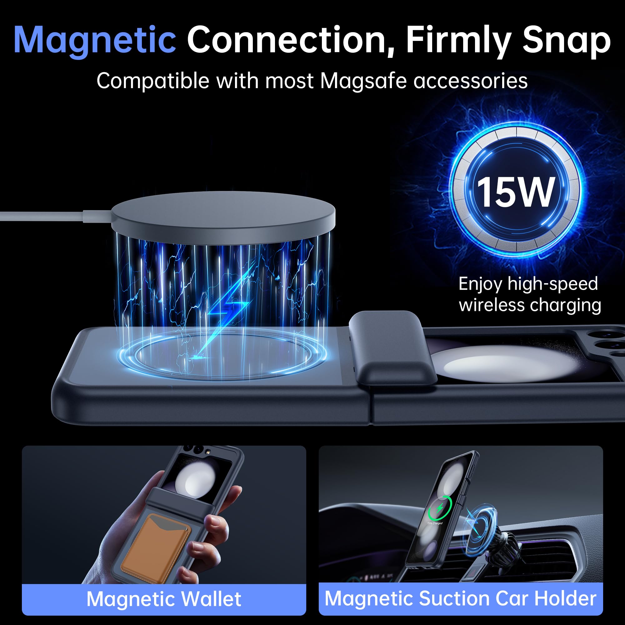 Foto 2 | Funda De Teléfono Mobosi Para Samsung Galaxy Z Flip 5 2023 Negra - Venta Internacional.
