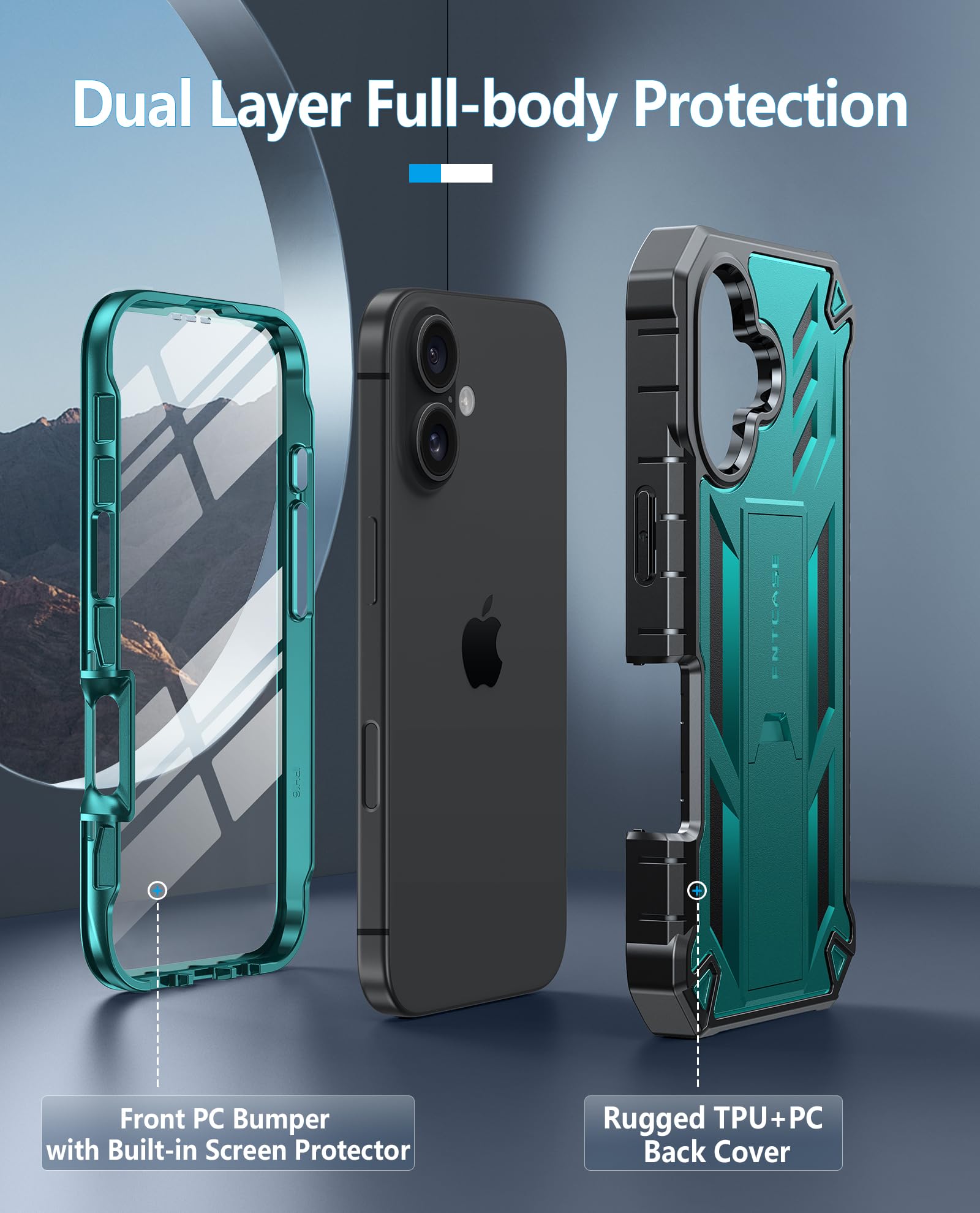 Foto 4 pulgar | Funda De Teléfono Fntcase Para Iphone 16 Con Soporte Verde De 6.1 Pulgadas - Venta Internacional.