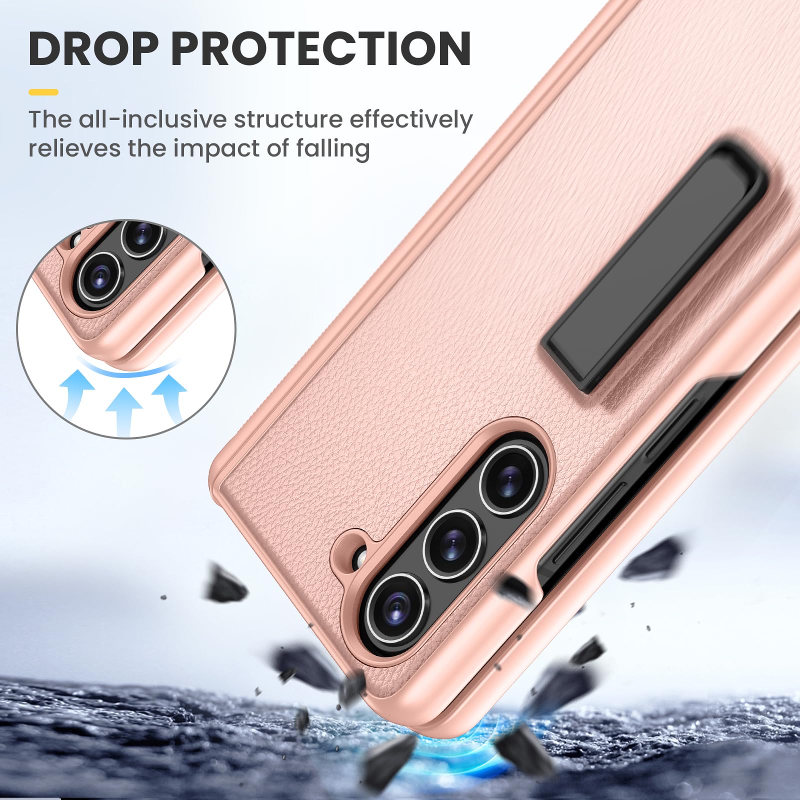Foto 7 pulgar | Funda De Teléfono Ruky Para Samsung Galaxy Z Fold 5 Con Soporte Dorado - Venta Internacional.