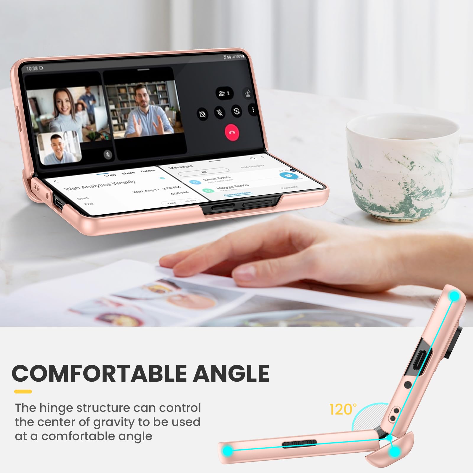 Foto 8 pulgar | Funda De Teléfono Ruky Para Samsung Galaxy Z Fold 5 Con Soporte Dorado - Venta Internacional.