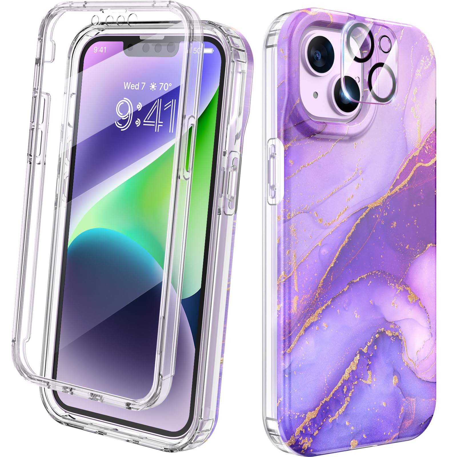 Foto 2 pulgar | Funda Para Teléfono Diaclara Diseñada Para Iphone 14 6.1, Color Morado Dorado - Venta Internacional.