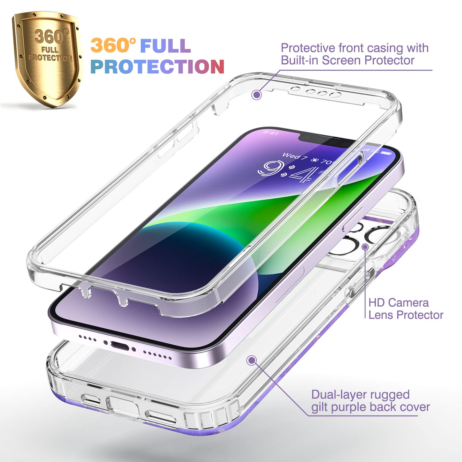 Foto 3 pulgar | Funda Para Teléfono Diaclara Diseñada Para Iphone 14 6.1, Color Morado Dorado - Venta Internacional.